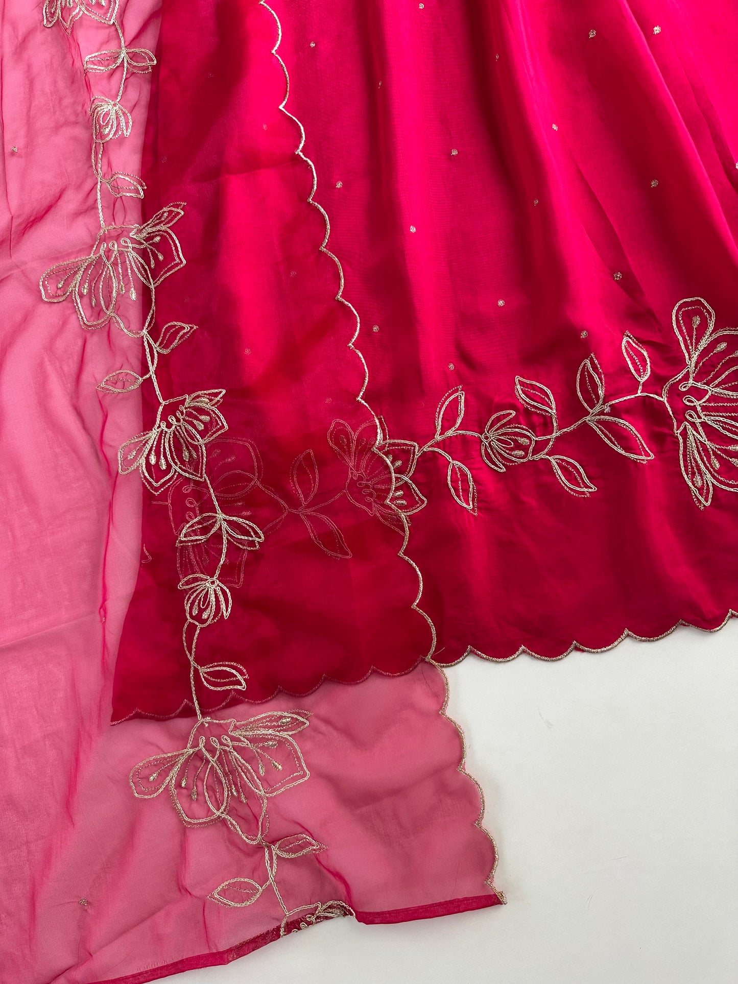 K345 - Russian silk embroidered Anarkali with pants and dupatta
