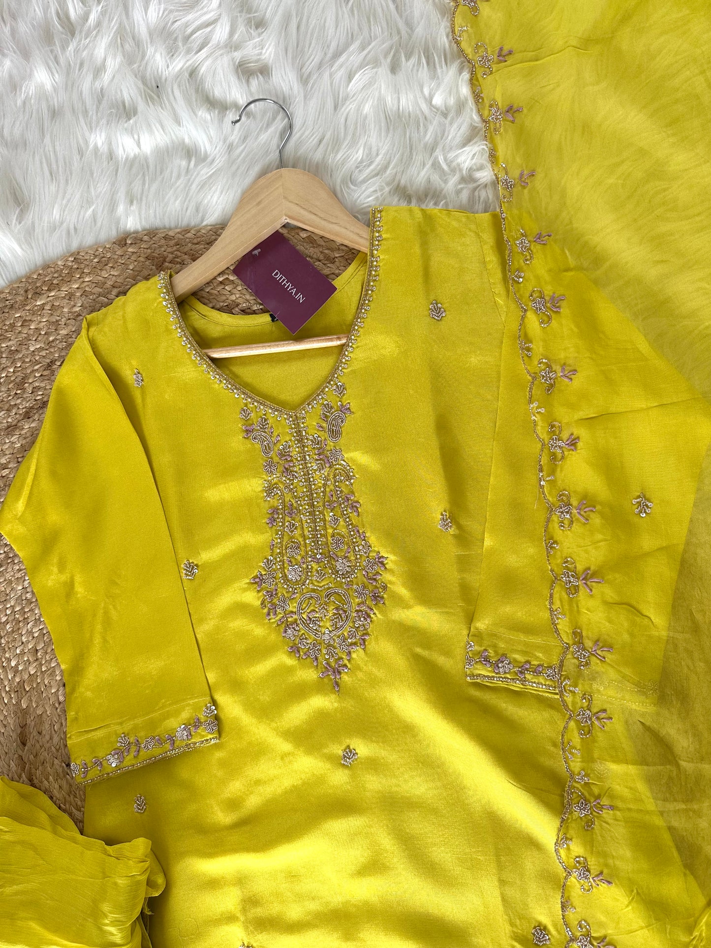 K062 - Russian silk handwork Kurti with sharara and dupatta