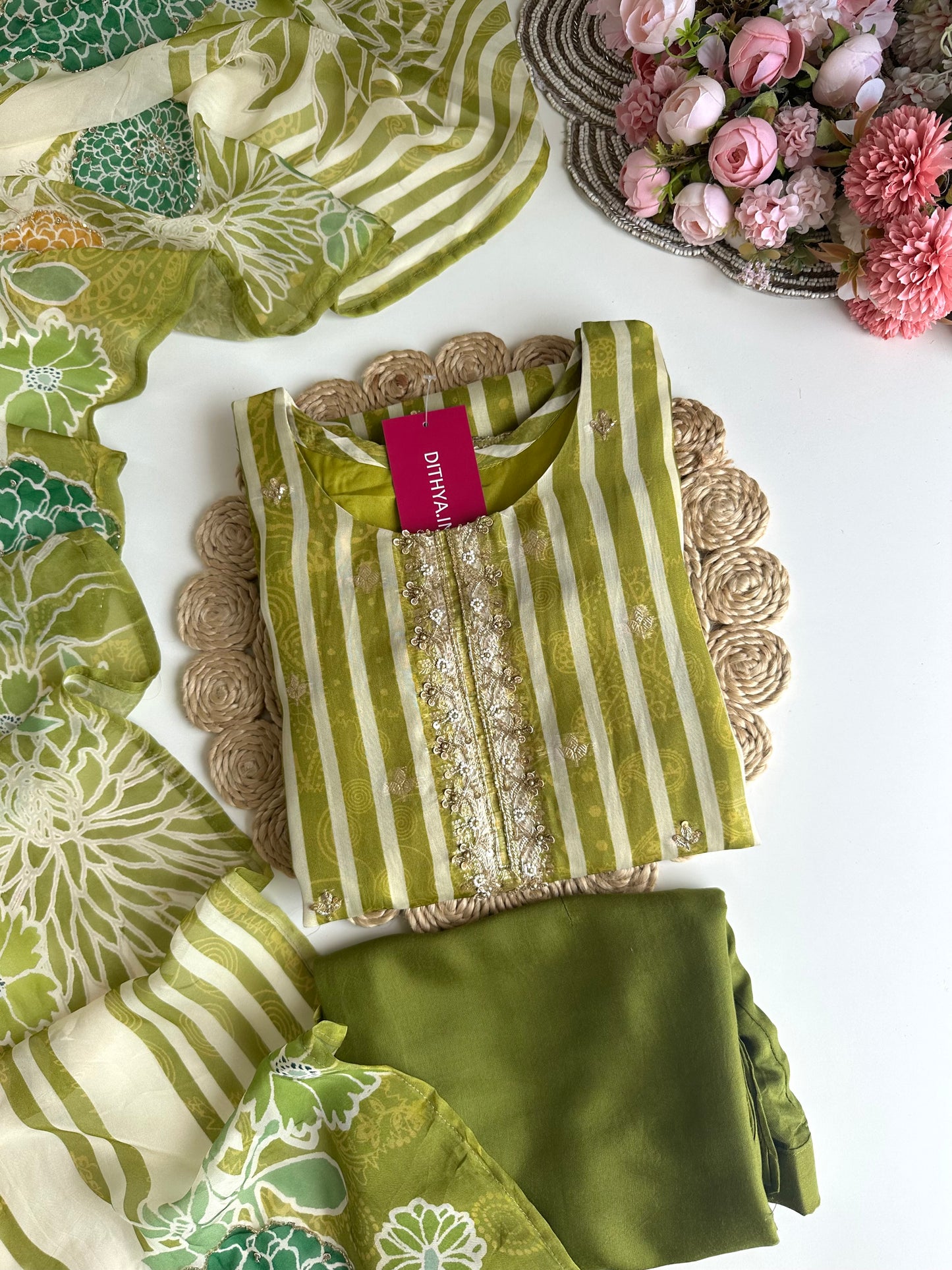 K307 - Viscose organza Straight Kurti with pants and dupatta