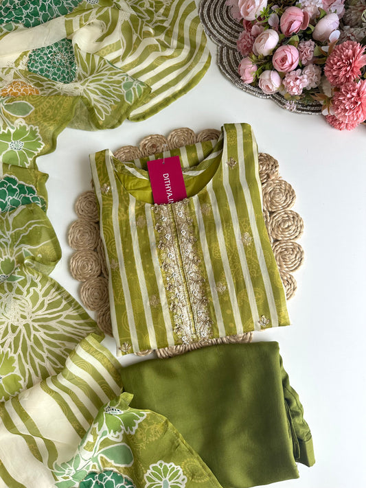 K307 - Viscose organza Straight Kurti with pants and dupatta