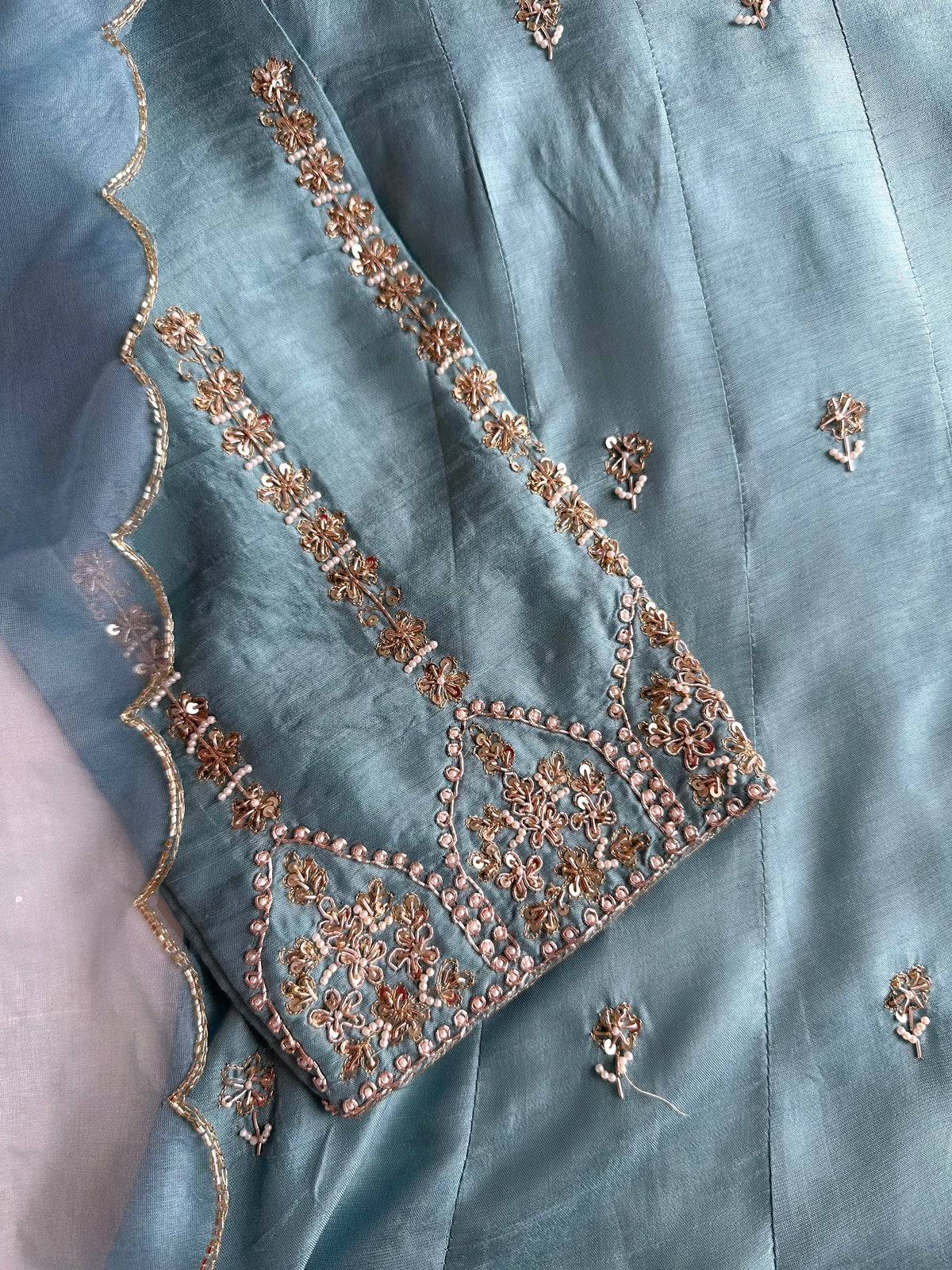 K135 - Russian silk handwork Anarkali with pants and dupatta