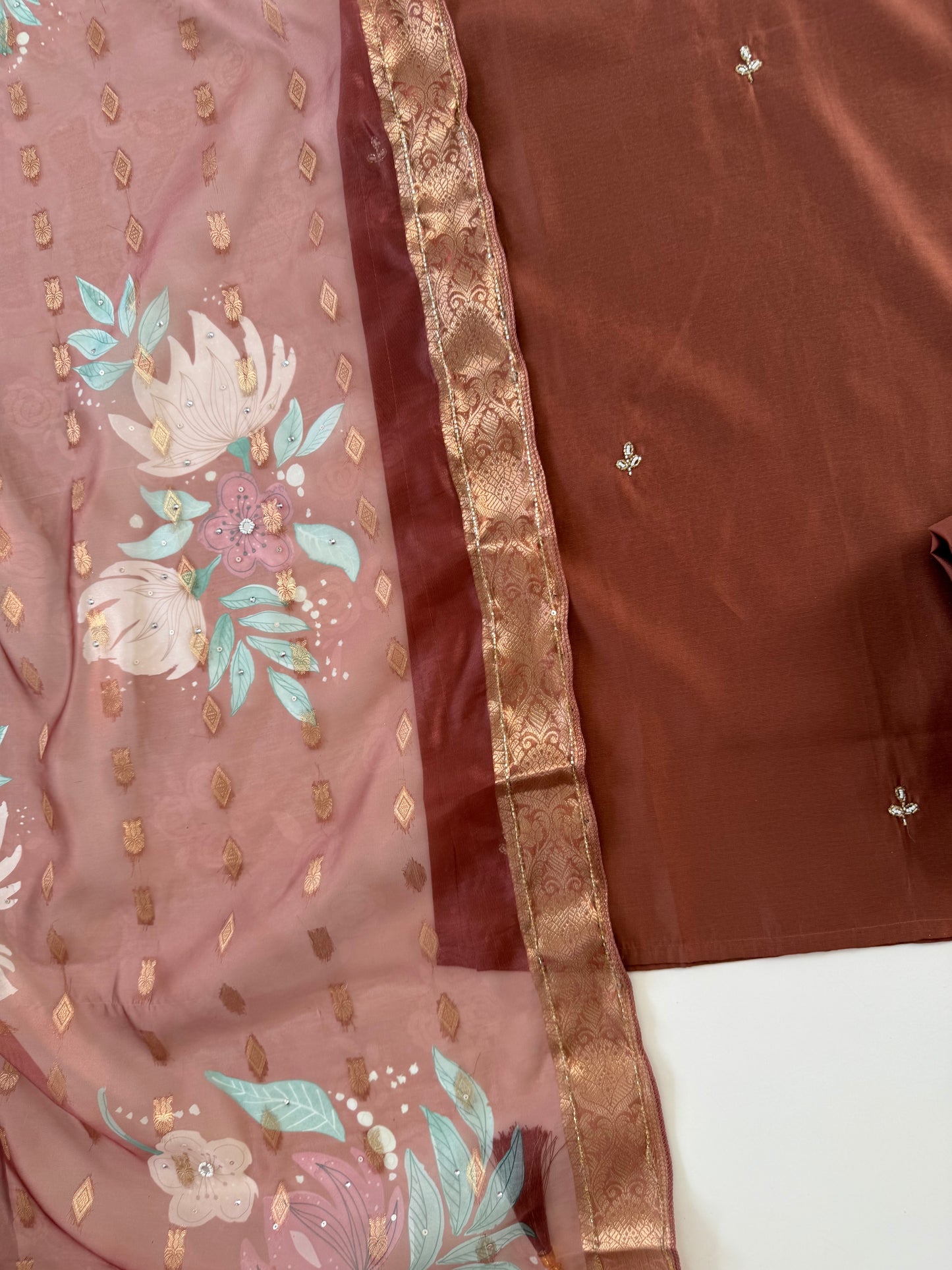 K526 - Roman silk handwork straight Kurti with pants and dupatta