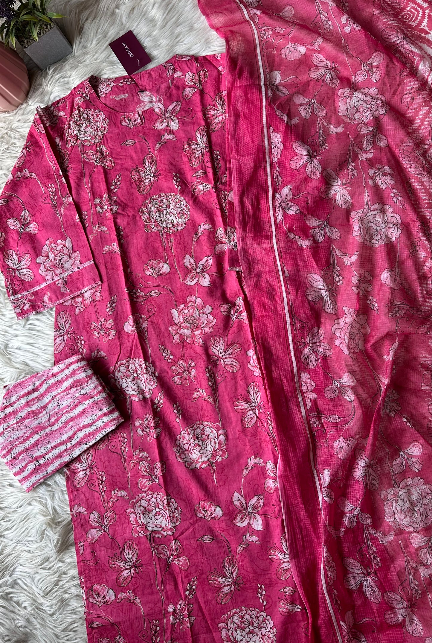 K115 - Cotton printed straight Kurti with pants and dupatta