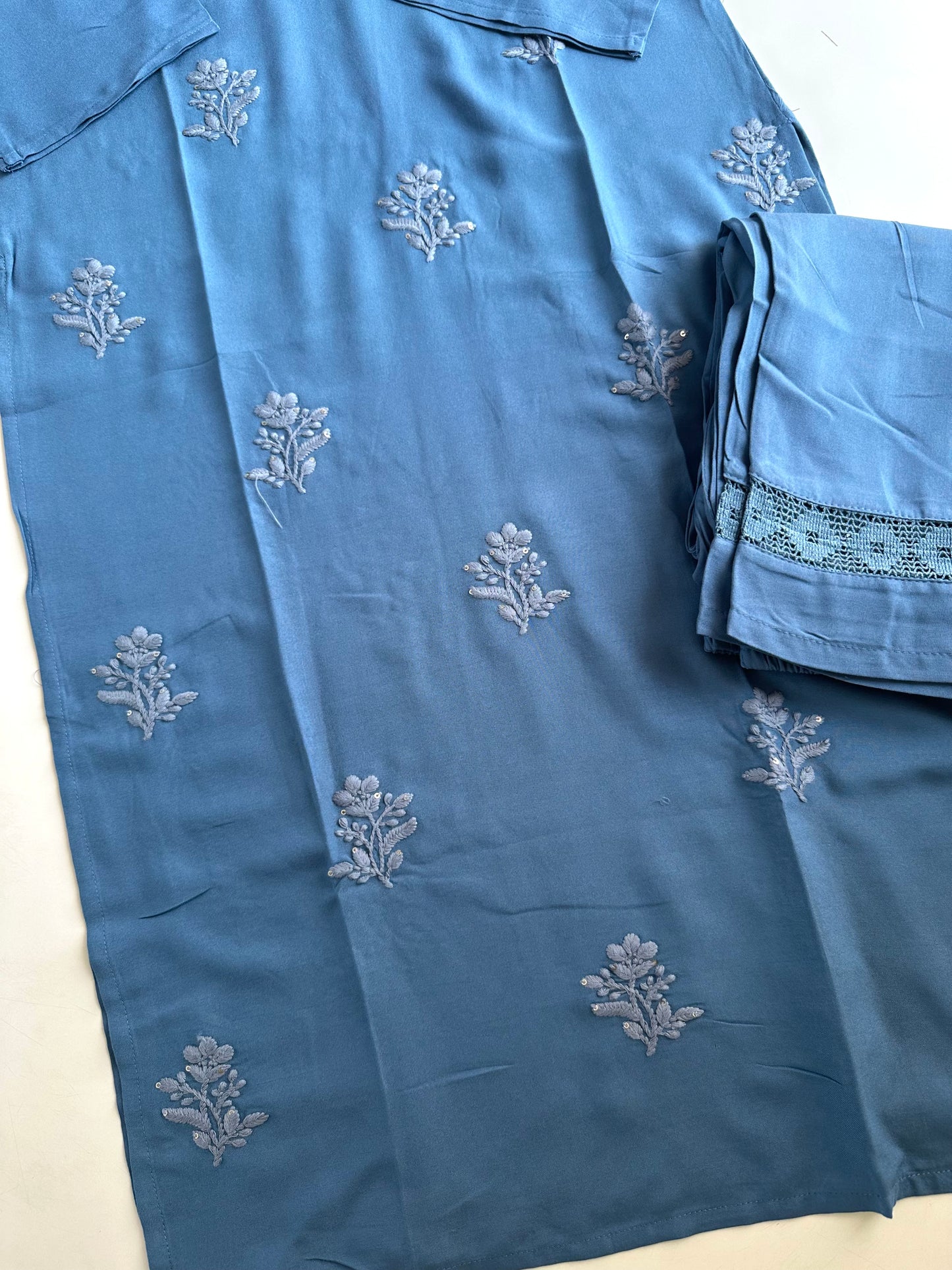 K247 - Mul cotton embroidered straight Kurti with pants