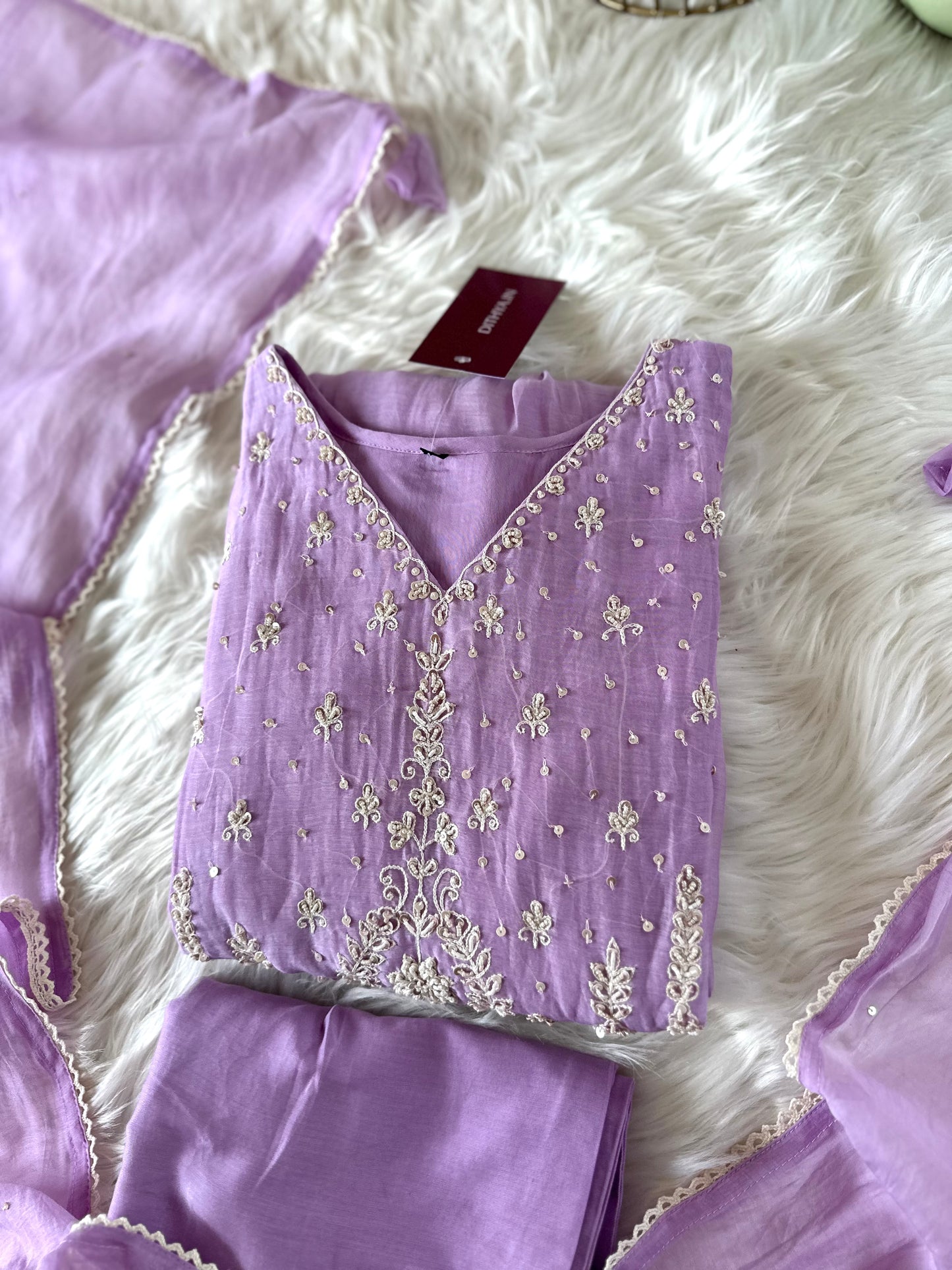 K373 - Mul Chanderi handwork Anarkali with pants and dupatta