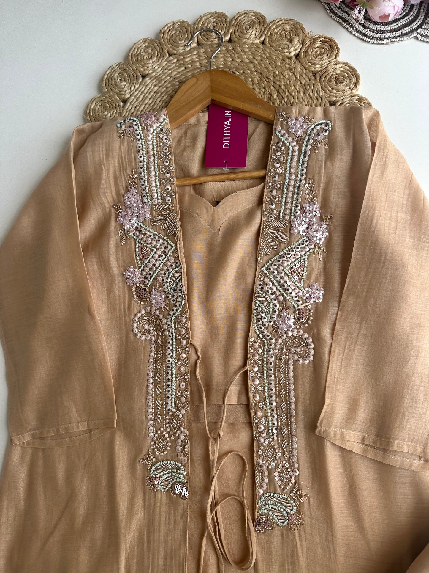 K379 - Organza handwork Cape coord set