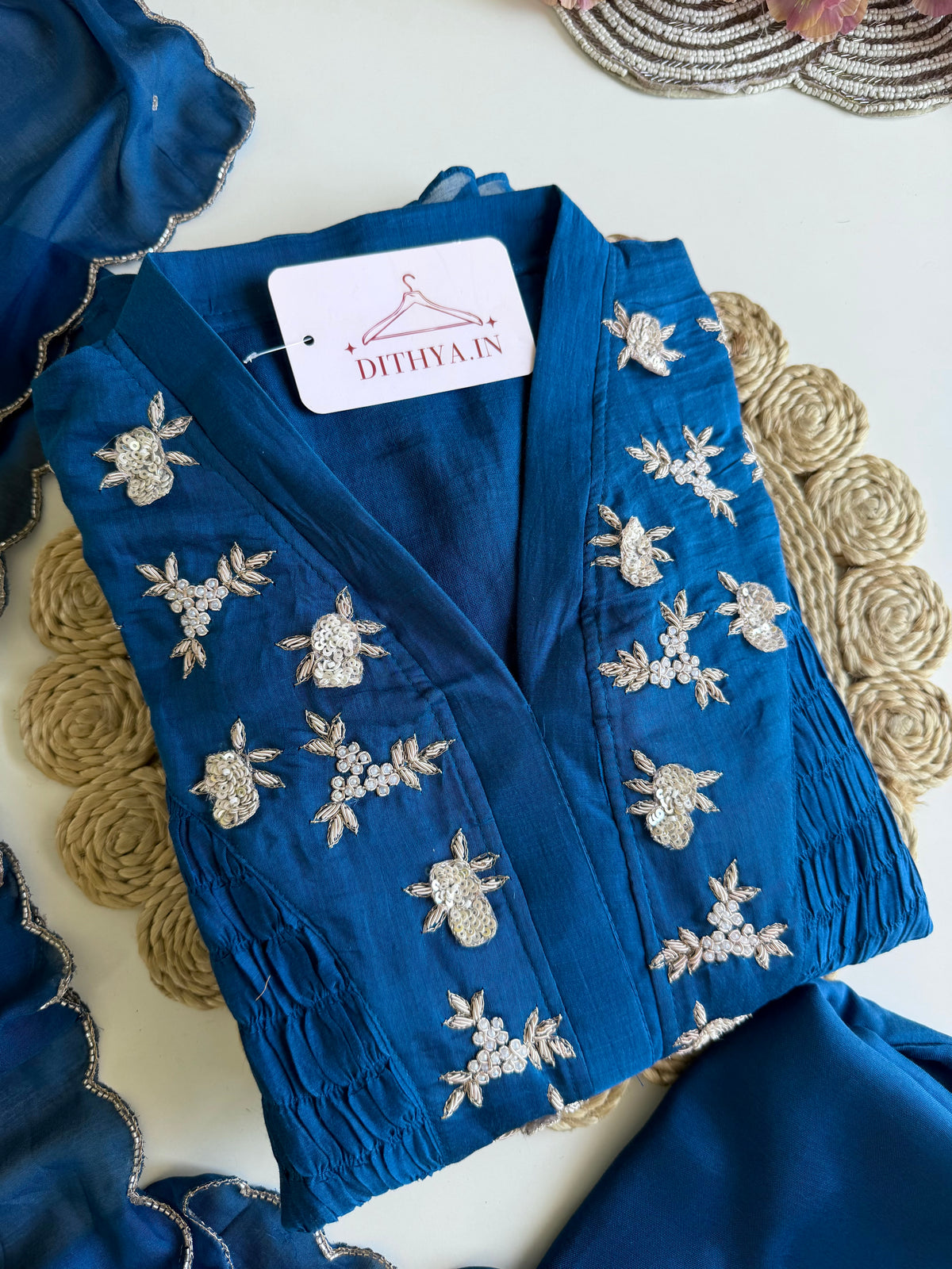 K517 - Mul chanderi handwork Anarkali with pants and dupatta