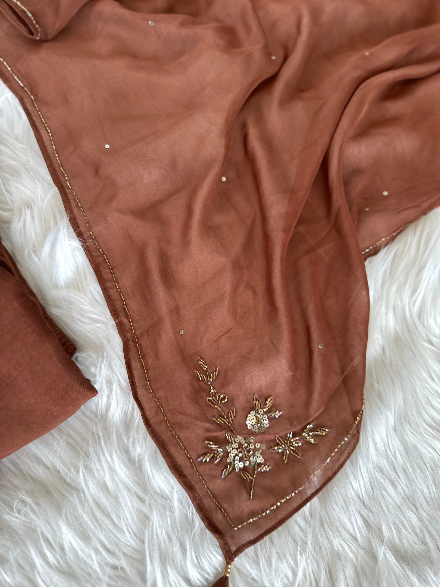 K223 - Mul Chanderi hand work Aline Kurti with pants and dupatta