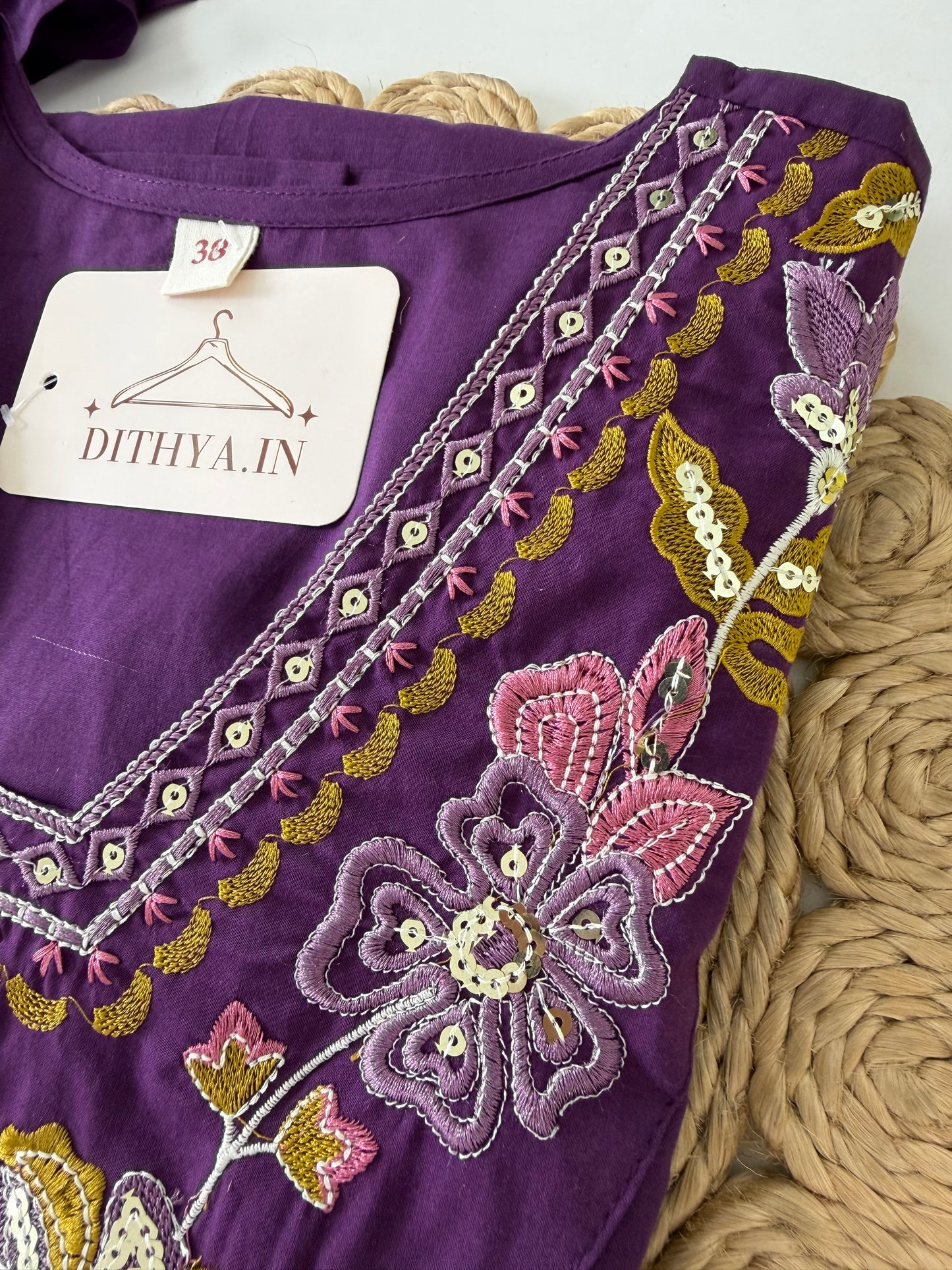 K100 - Mul cotton embroidered aline Kurti with pants and dupatta in 2 colours
