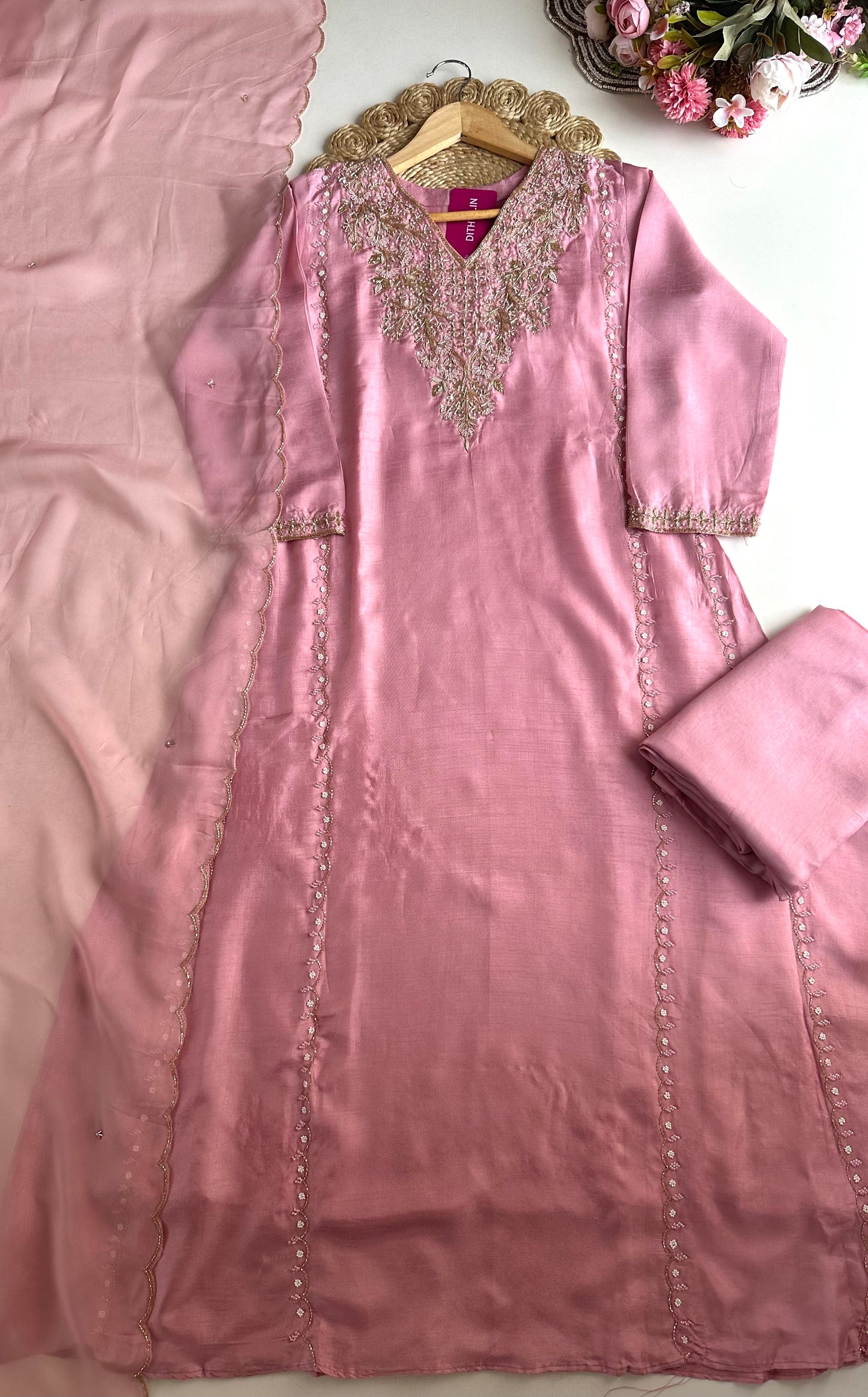 K091 - Russian silk handwork Anarkali with pants and dupatta