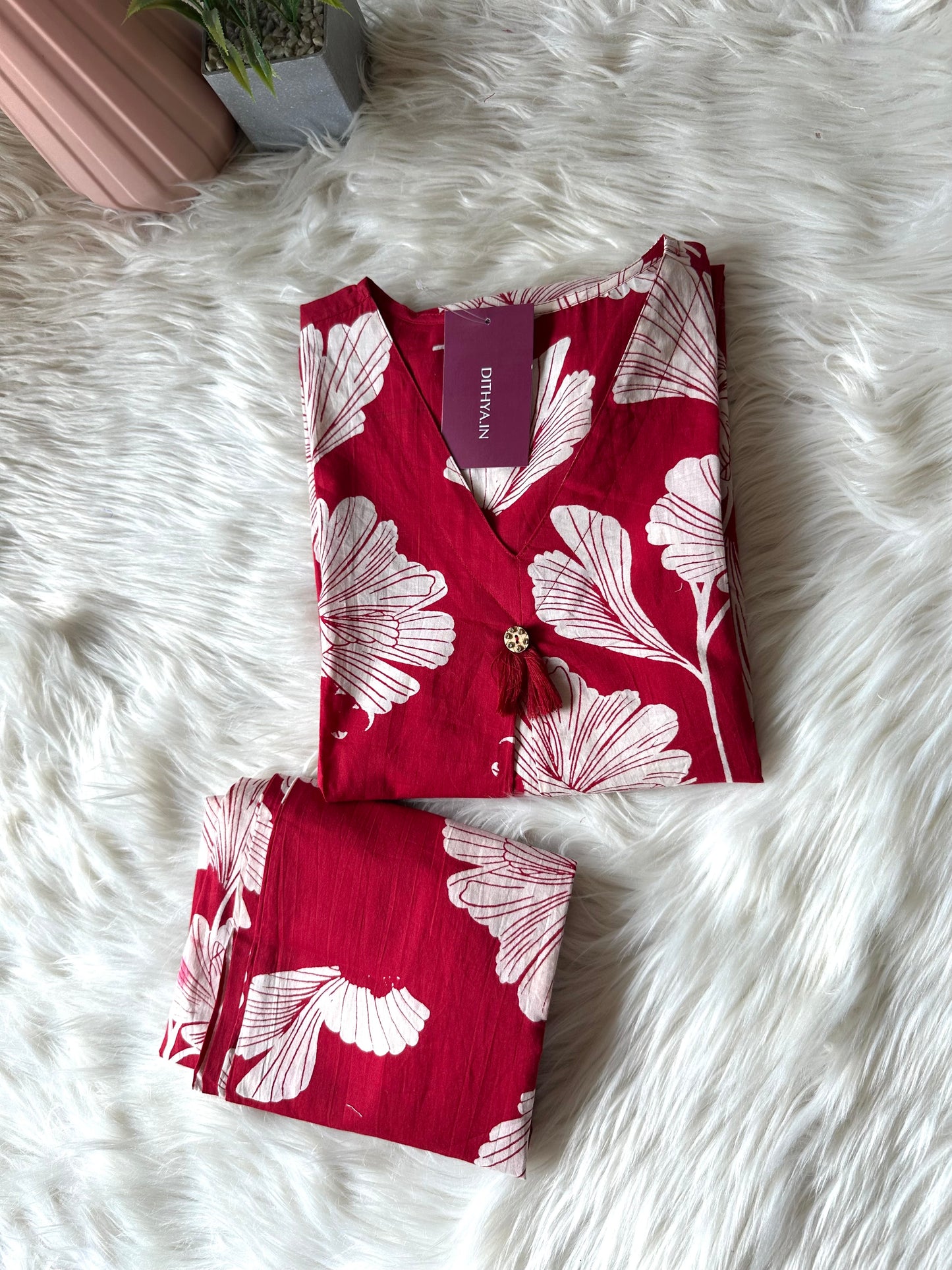 K232 - Cotton printed Aline Kurti with pants