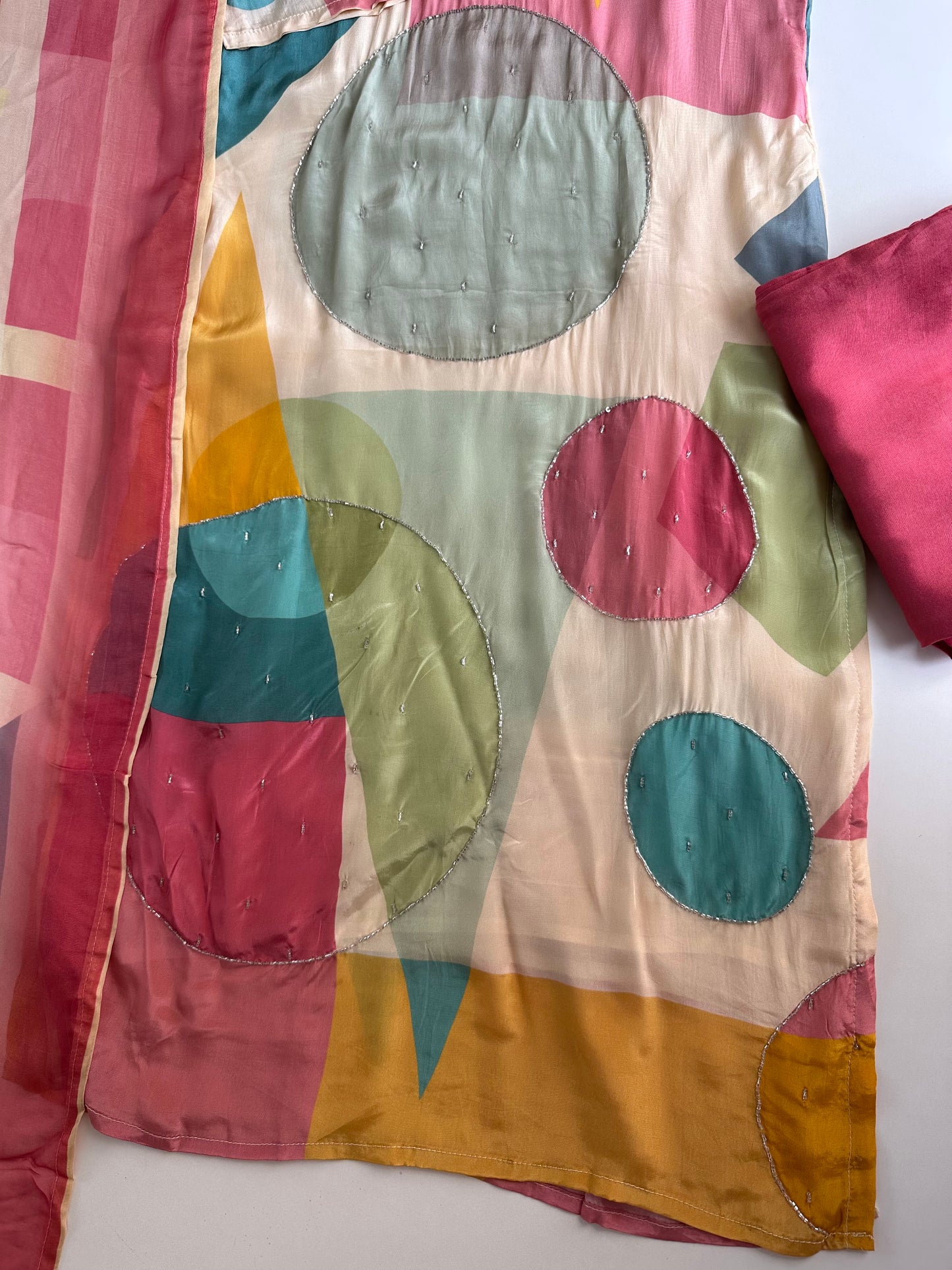 K025 - Pure crape handwork straight Kurti with pants and dupatta