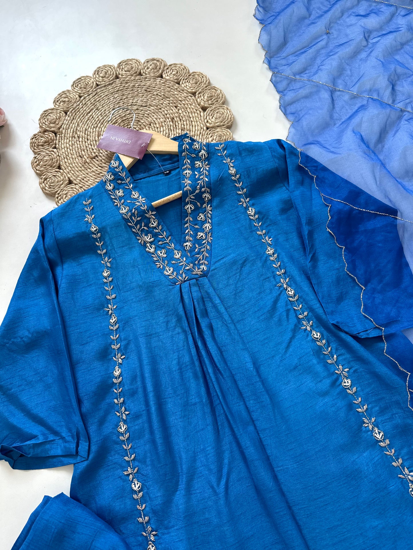 K200 - Russian silk handwork Anarkali with pants and dupatta .
