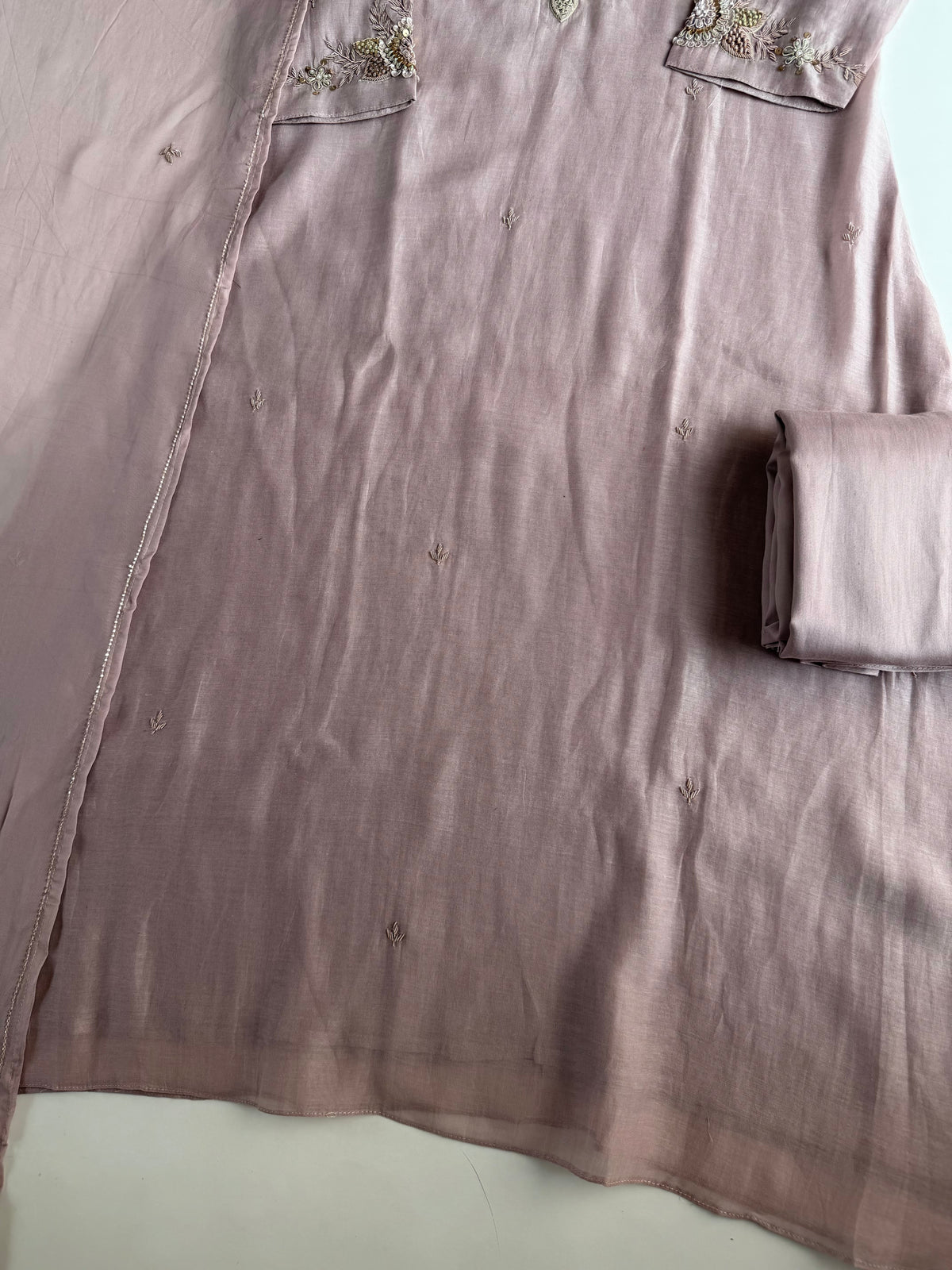 K479 - Mul chanderi handwork aline Kurti with pants and dupatta