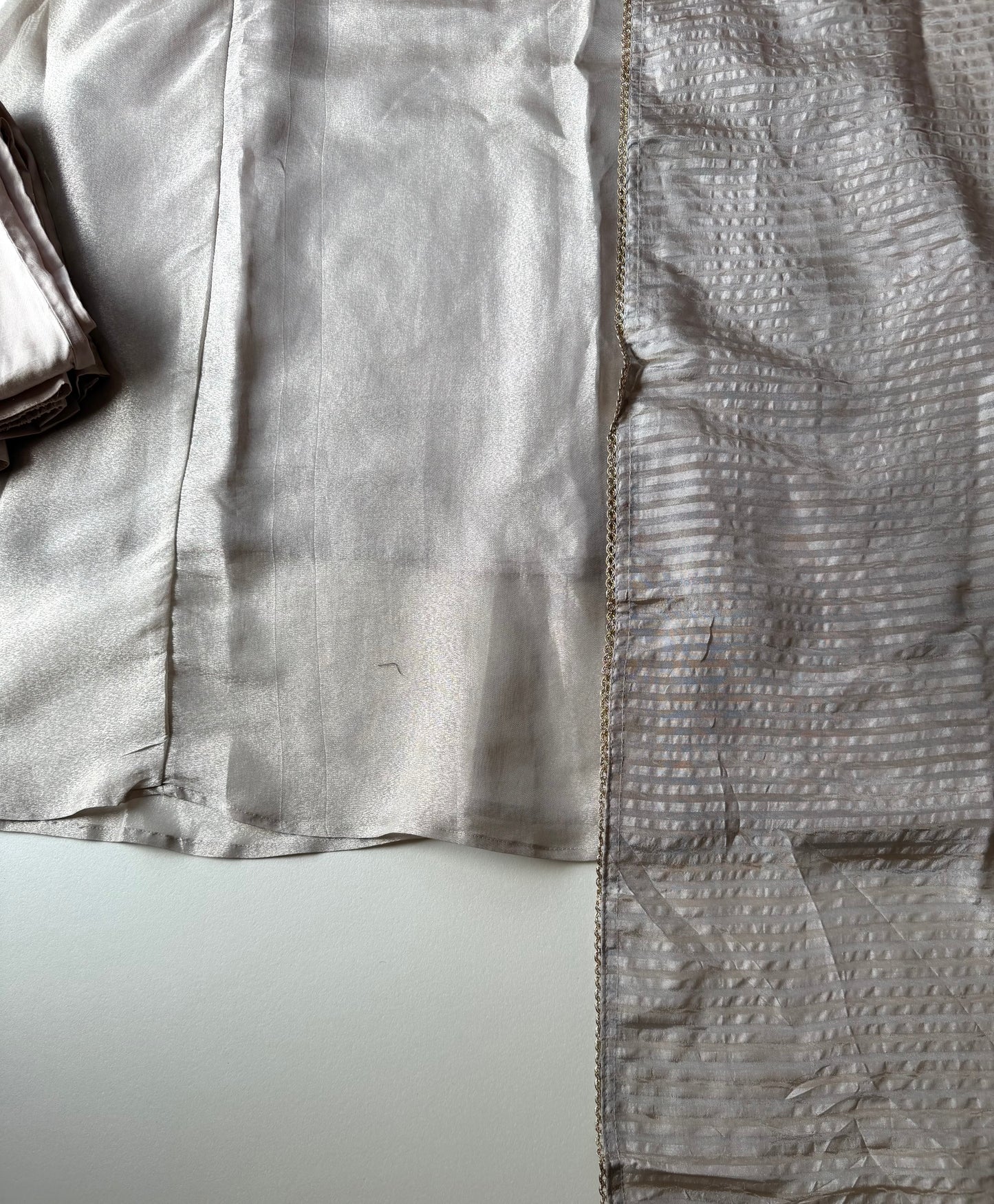 K588 - Kanjivaram Tissue silk Aline Kurti with pants and dupatta