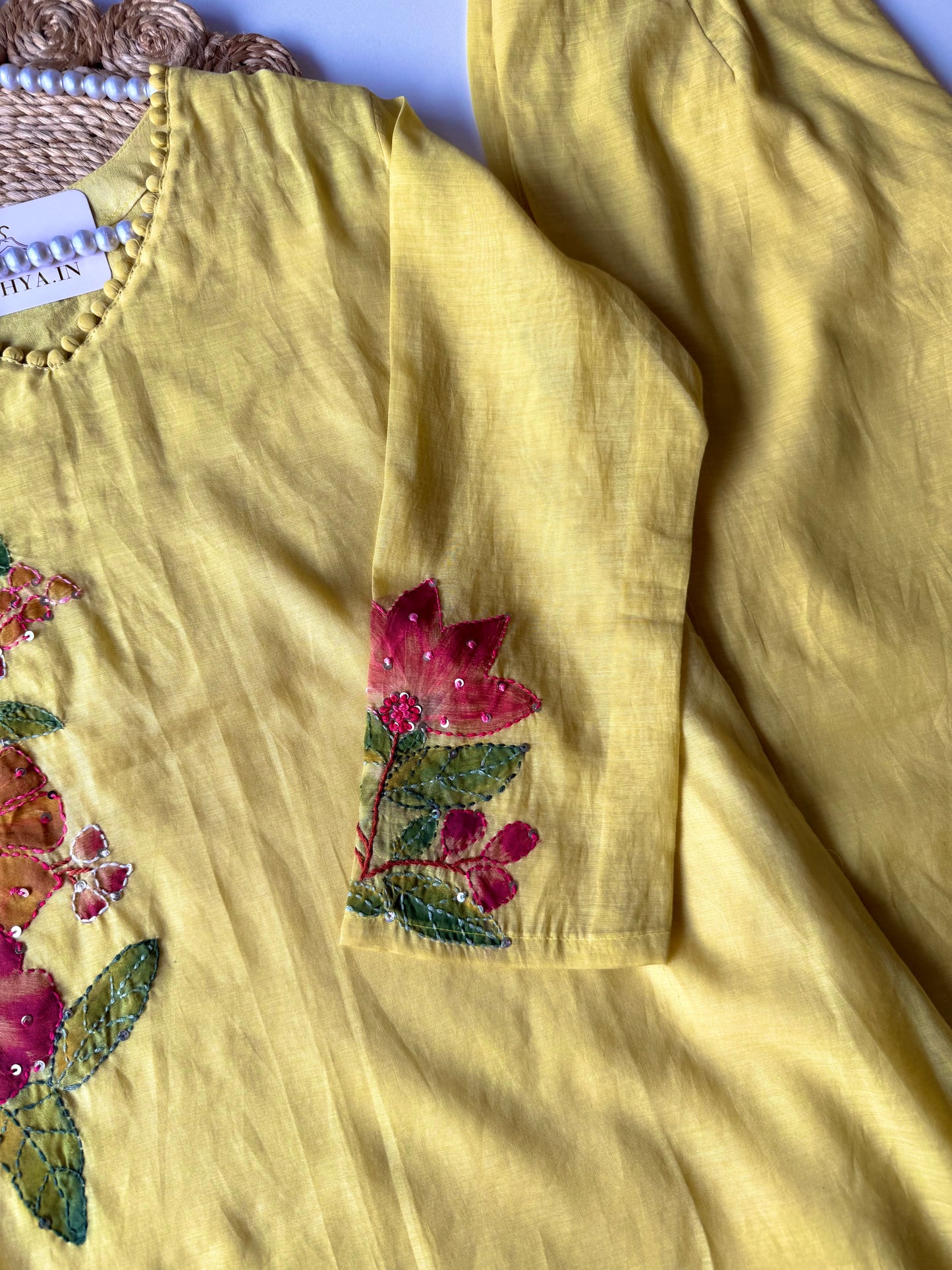 K546 - Mul chanderi hand painted and embroidered coord set