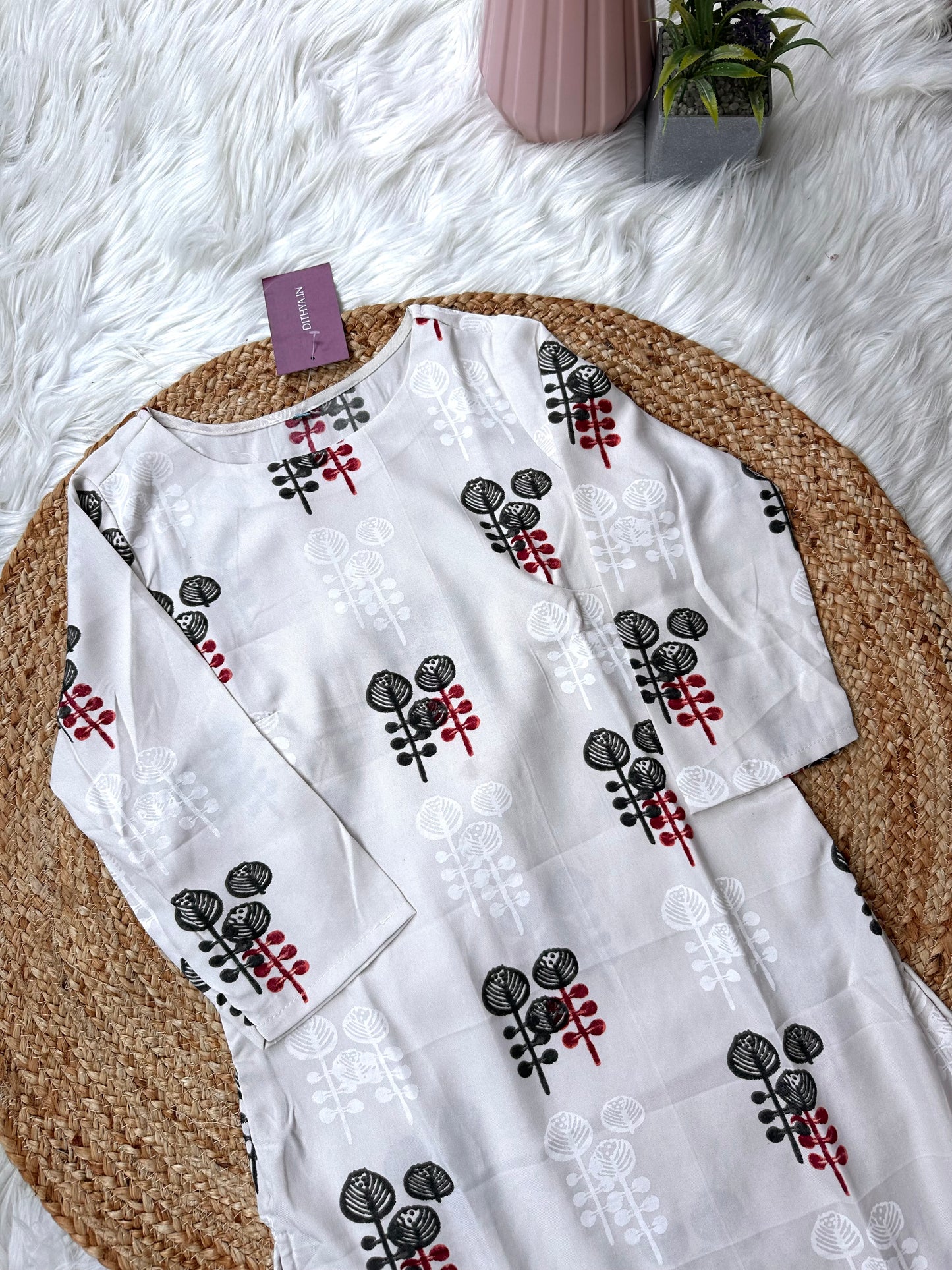 K222 - Rayon cotton printed straight Kurti in 2 prints