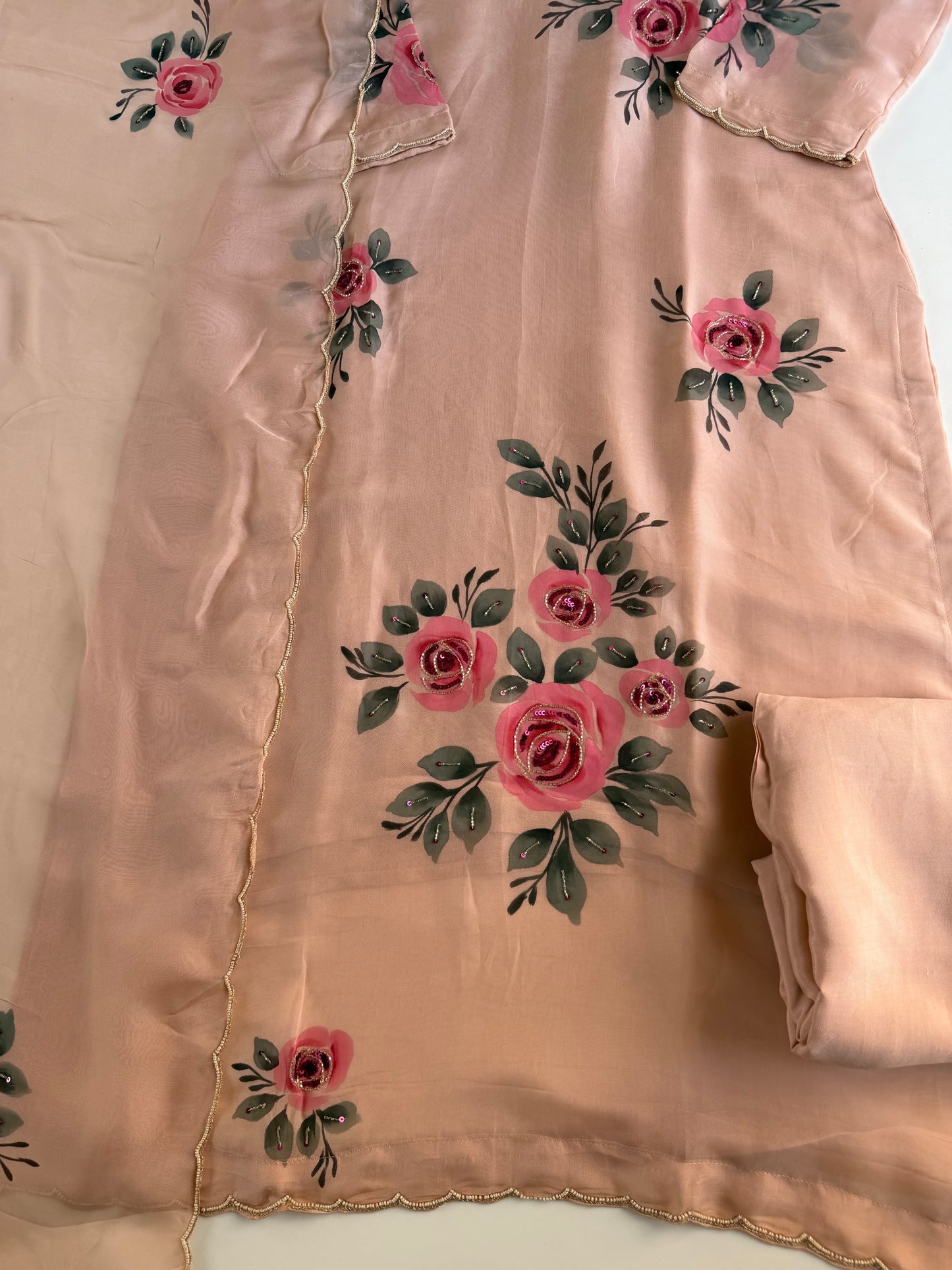 K441 - Viscose organza floral straight Kurti with pants and dupatta