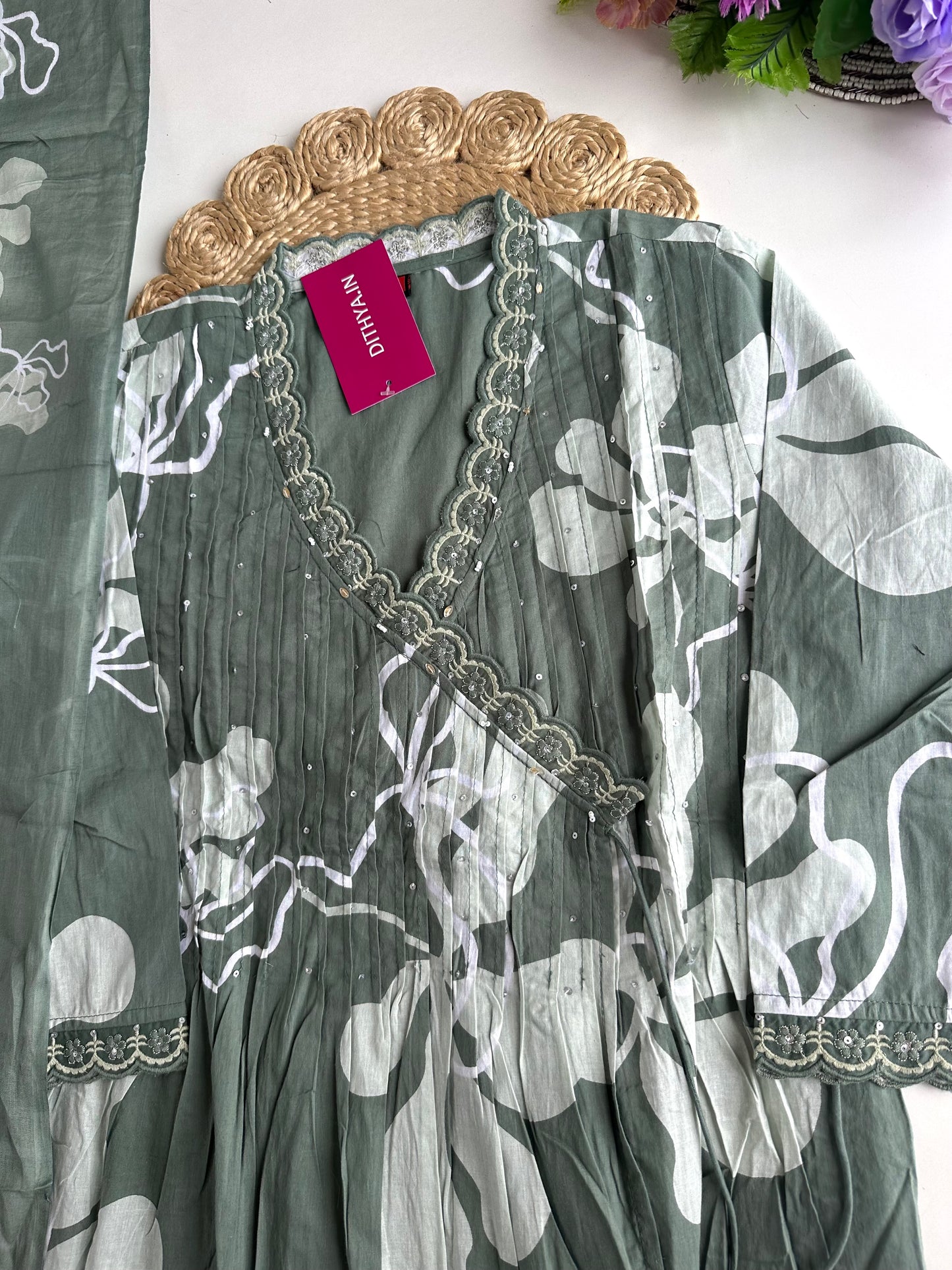 K395 - Mul cotton Anarkali with pants and dupatta
