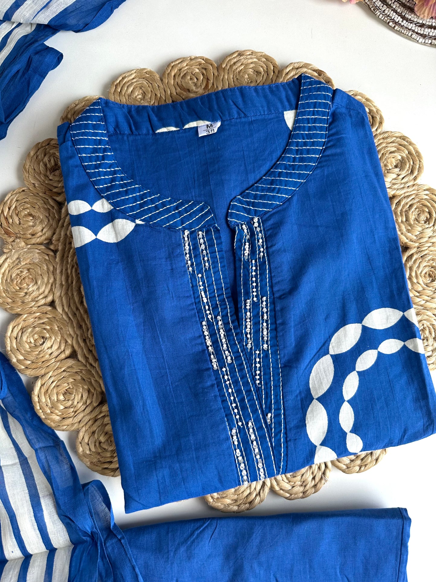 K449 - Mul Cotton straight Kurti with pants and dupatta