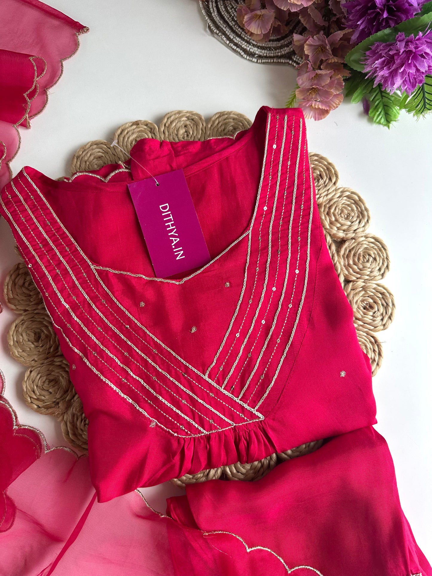 K345 - Russian silk embroidered Anarkali with pants and dupatta