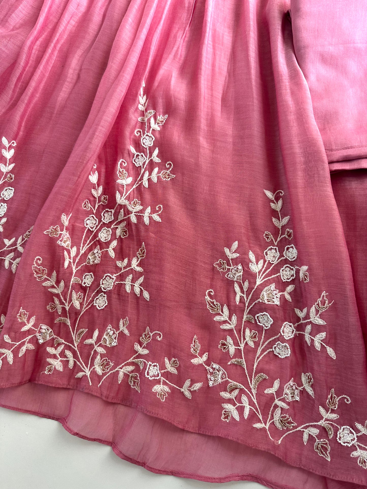 K018 - Mul Chanderi Handwork Aline Kurti with pants and dupatta