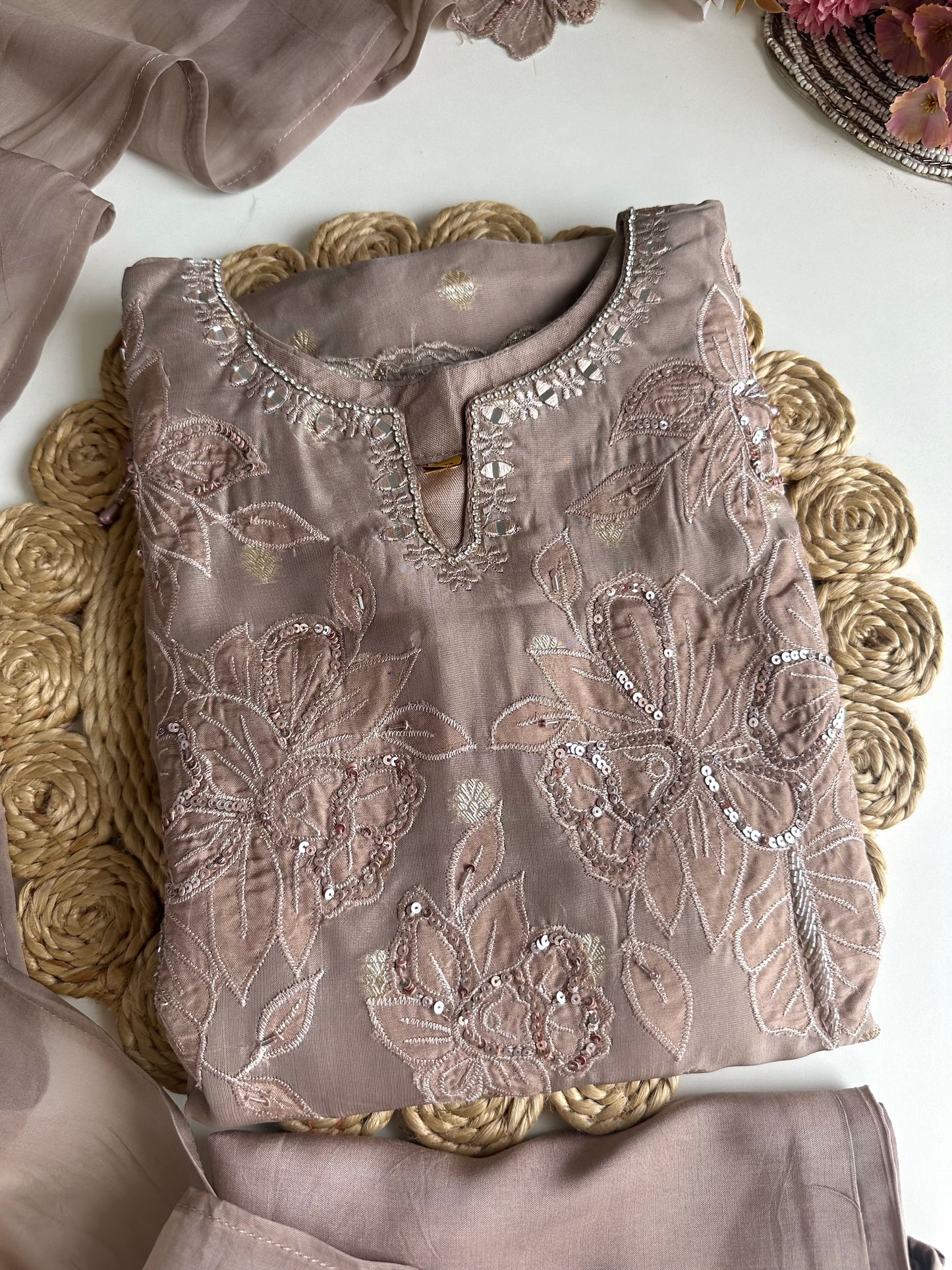 K455 - Organza handwork Aline Kurti with pants and dupatta