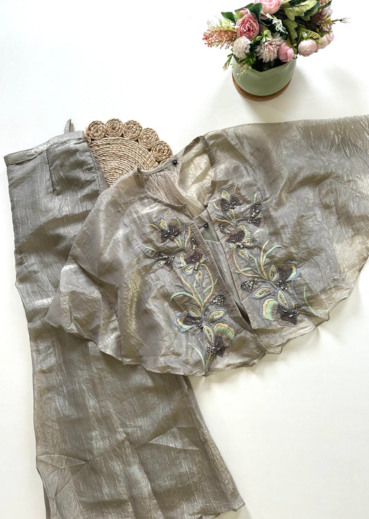 K188 - Tissue silk handwork crop top with inner and palazzo