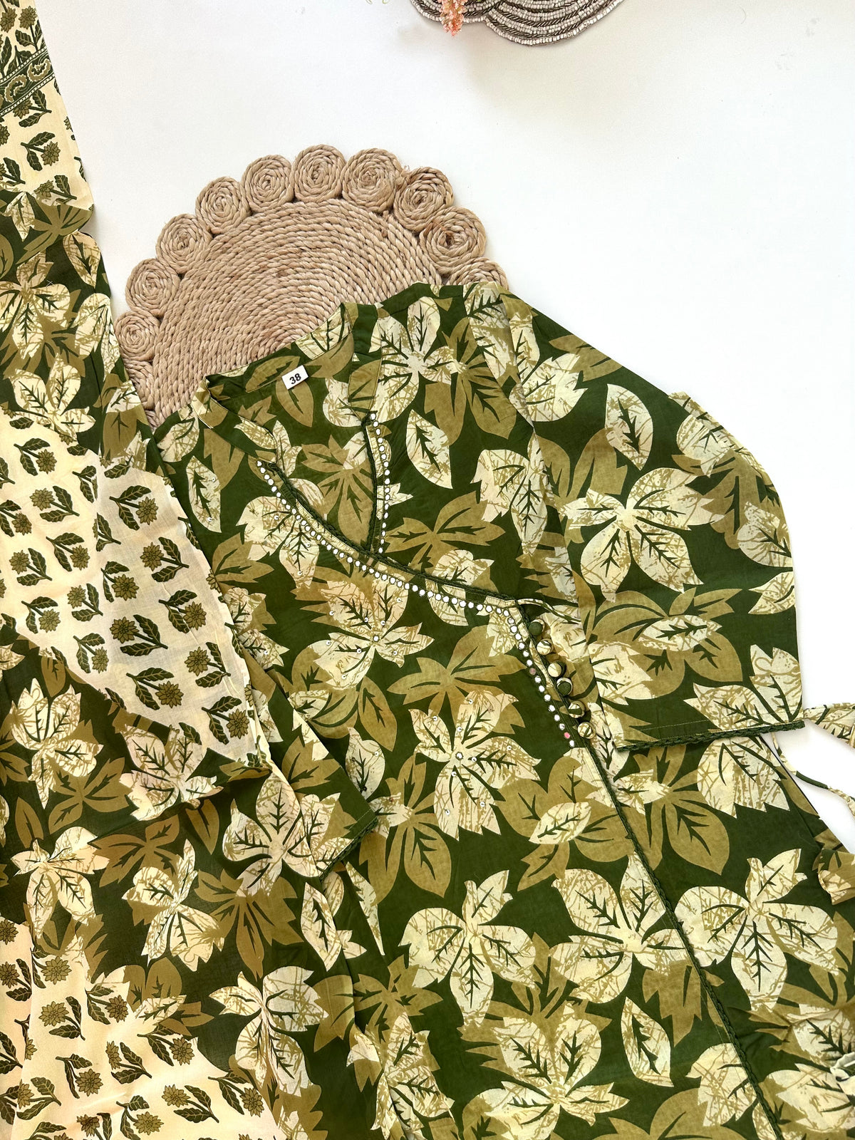 K301 - Cotton Angrakha straight kurti with pants and dupatta