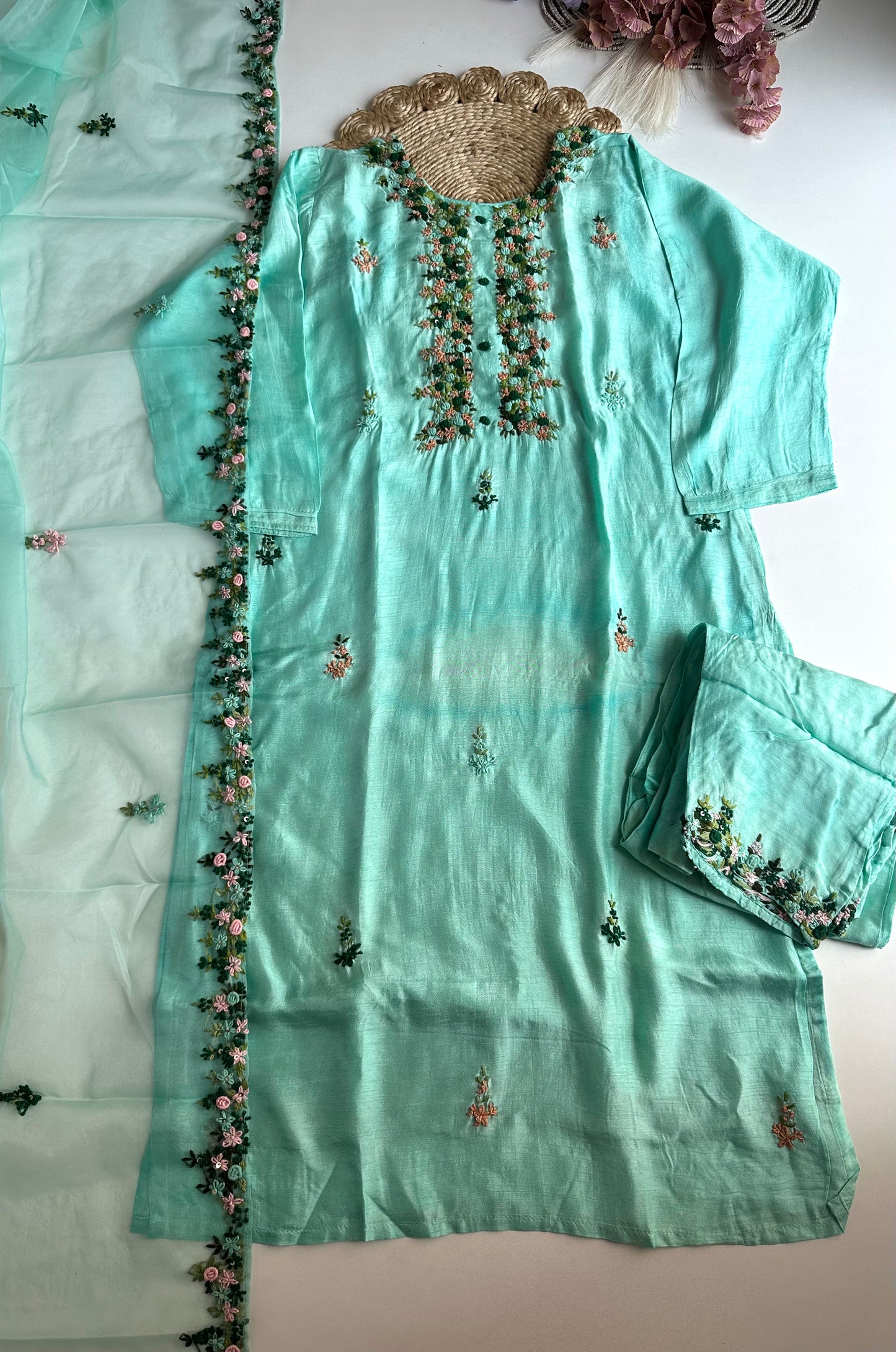 D245 - Dola silk straight kurti with Sharara and dupatta