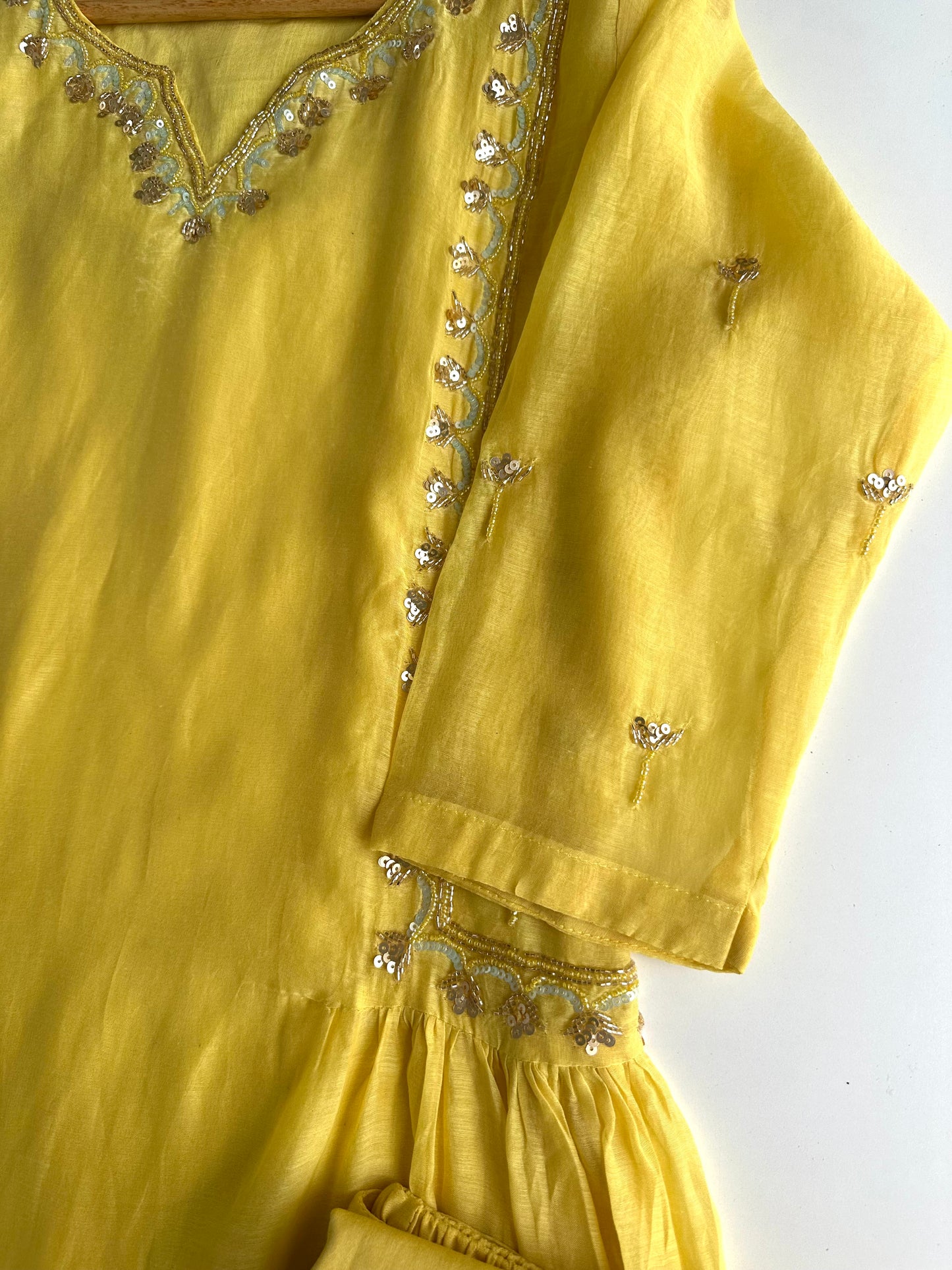 K360 - Mul Chanderi handwork Aline Kurti with pants and dupatta