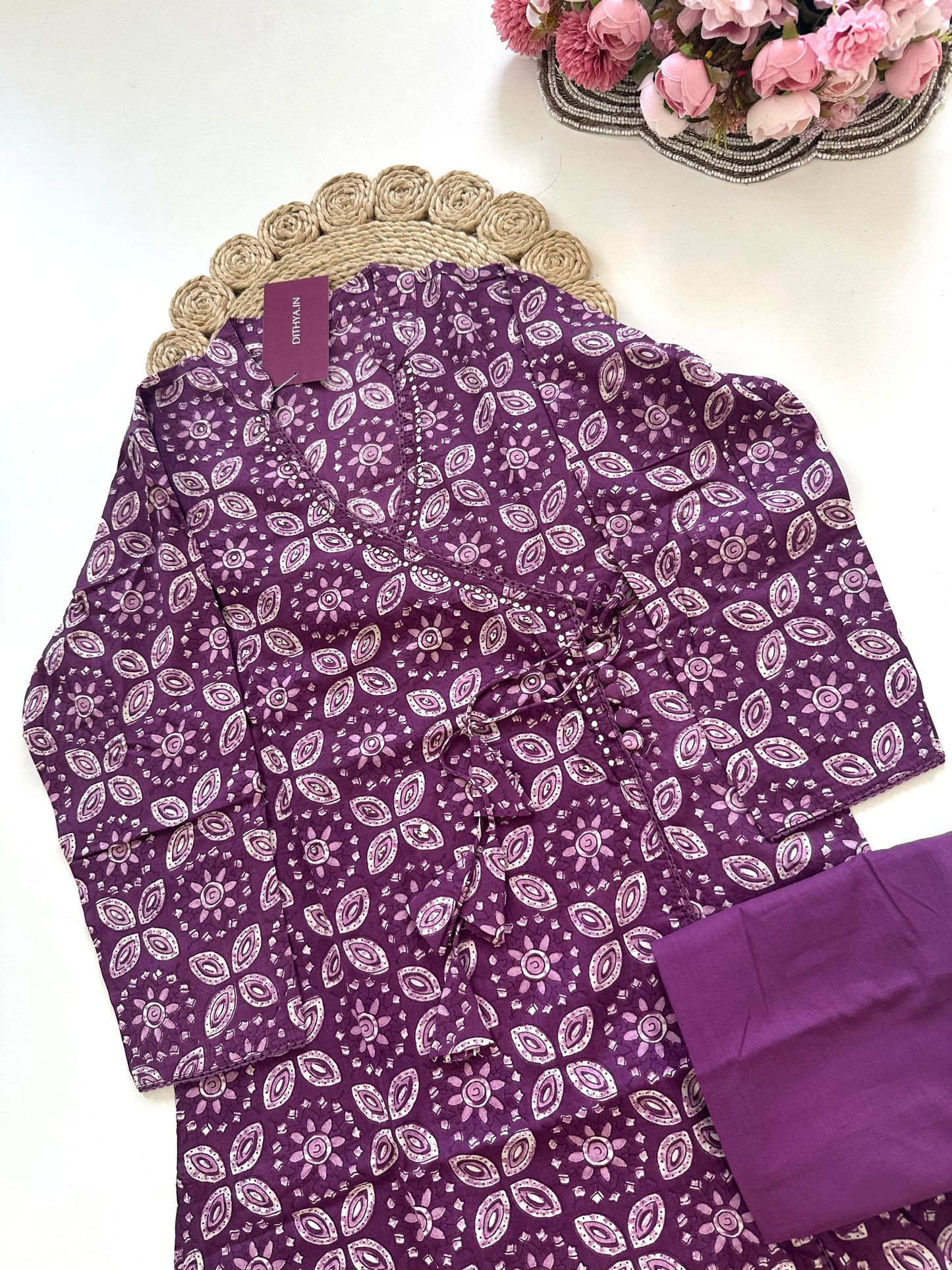 K101 - Cotton printed Angrakha Kurti with pants