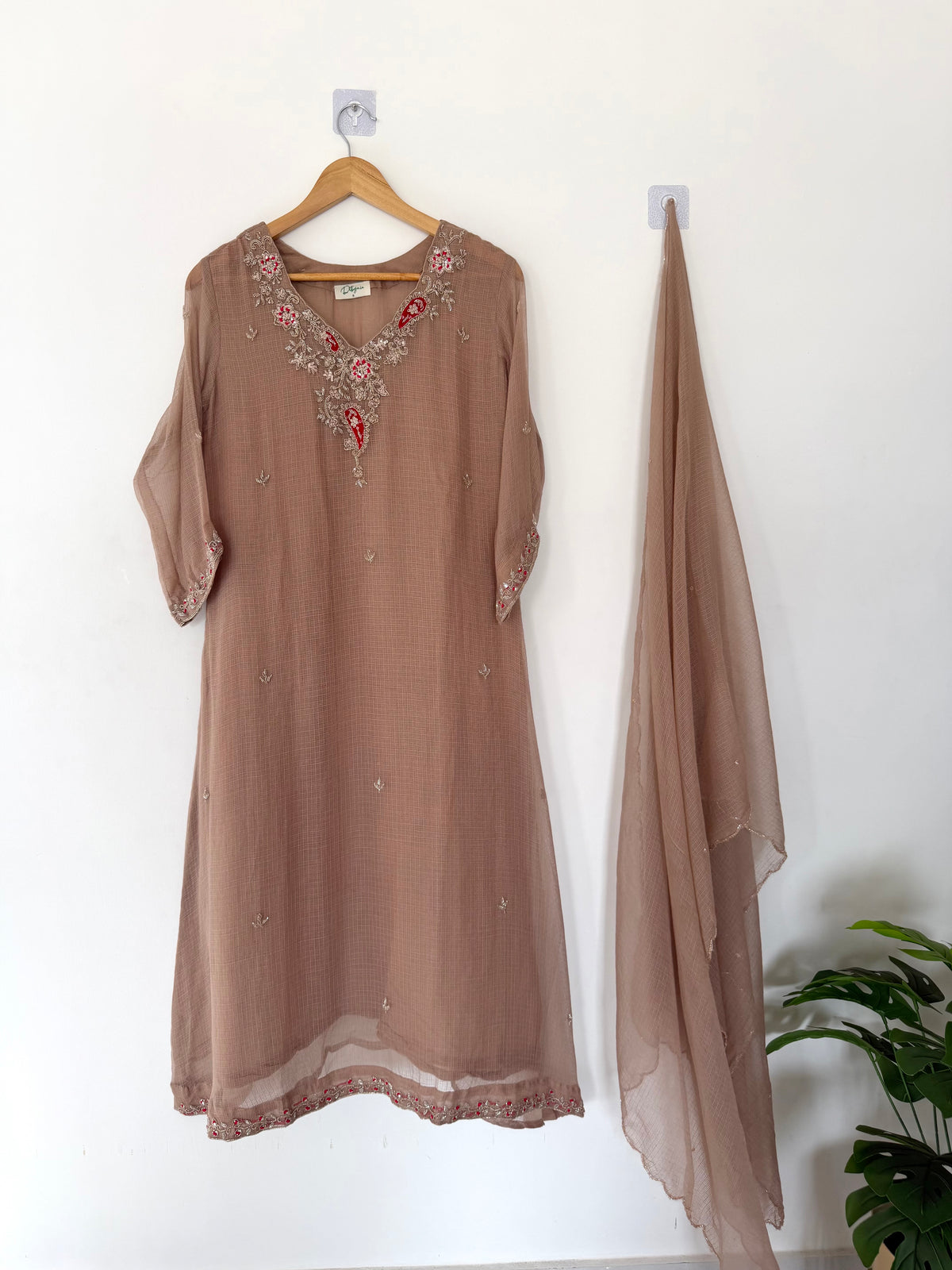 K229 - Kota doriya handwork aline Kurti with pants and dupatta in 3 colours