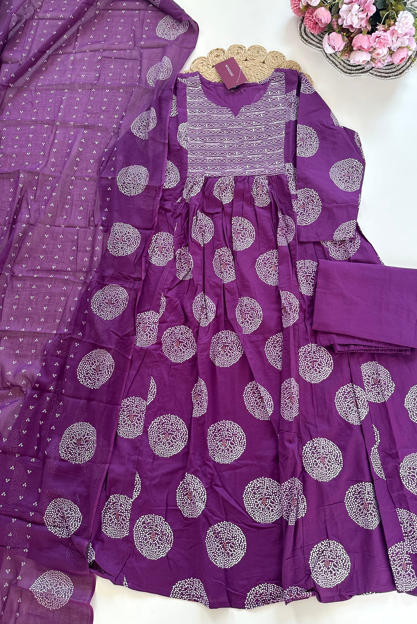 K041 - Cotton printed Anarkali with pants and dupatta