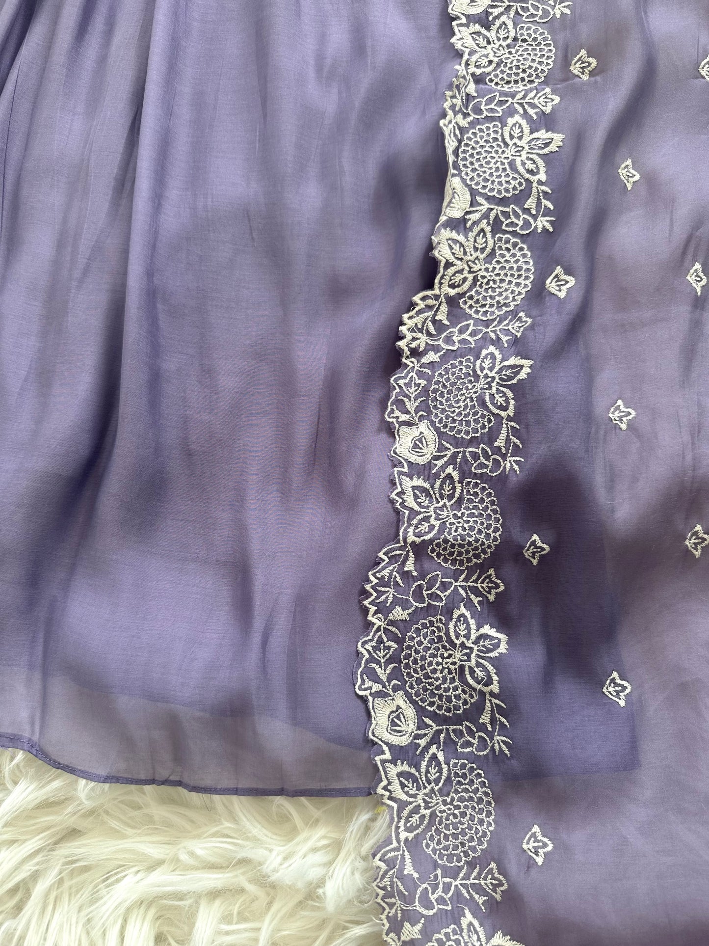 K319 - Muslin silk embroidered Aline Kurti with pants and dupatta in 2 colours