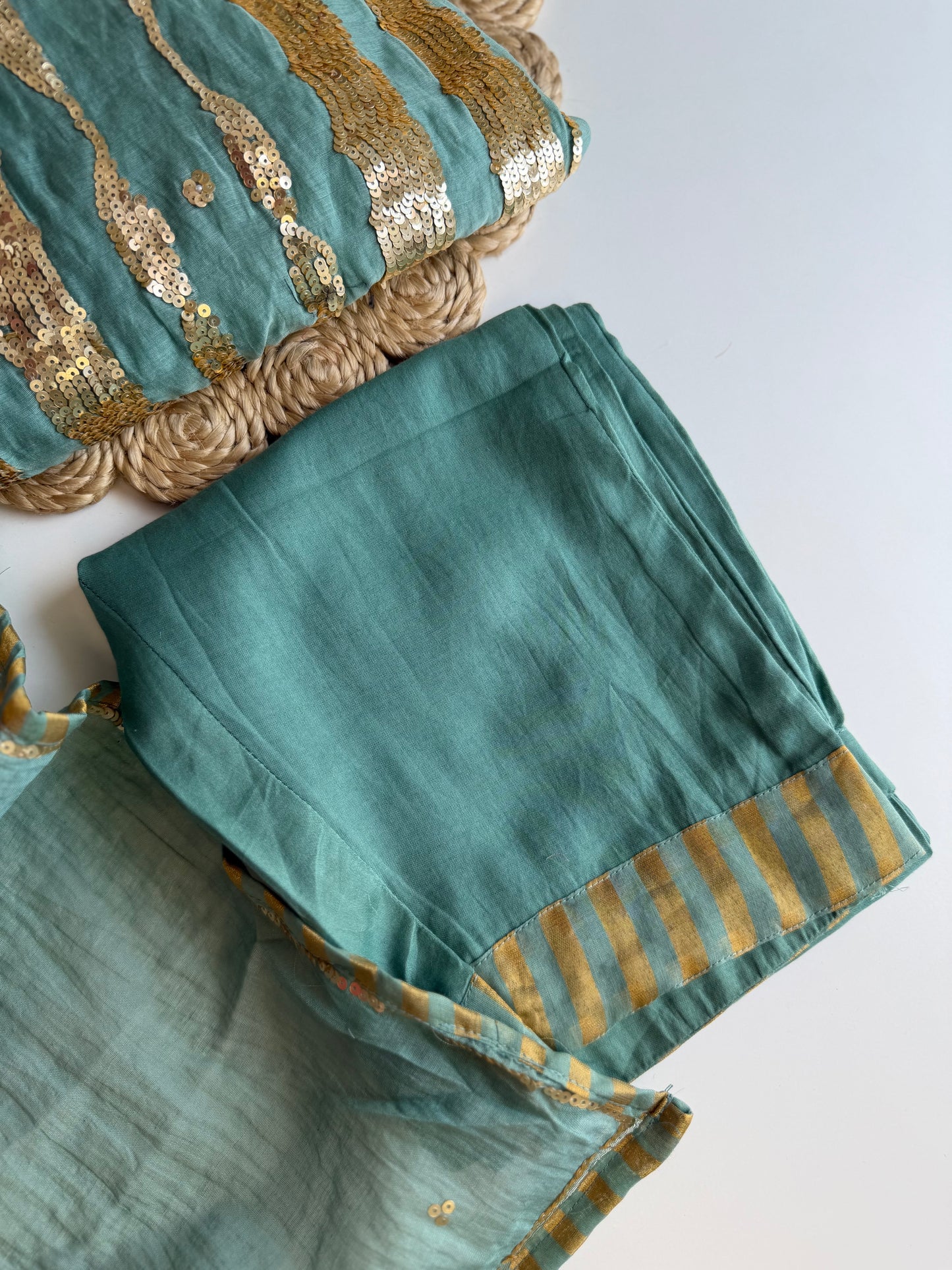 K342 - Mul Chanderi handwork Anarkali with pants and dupatta