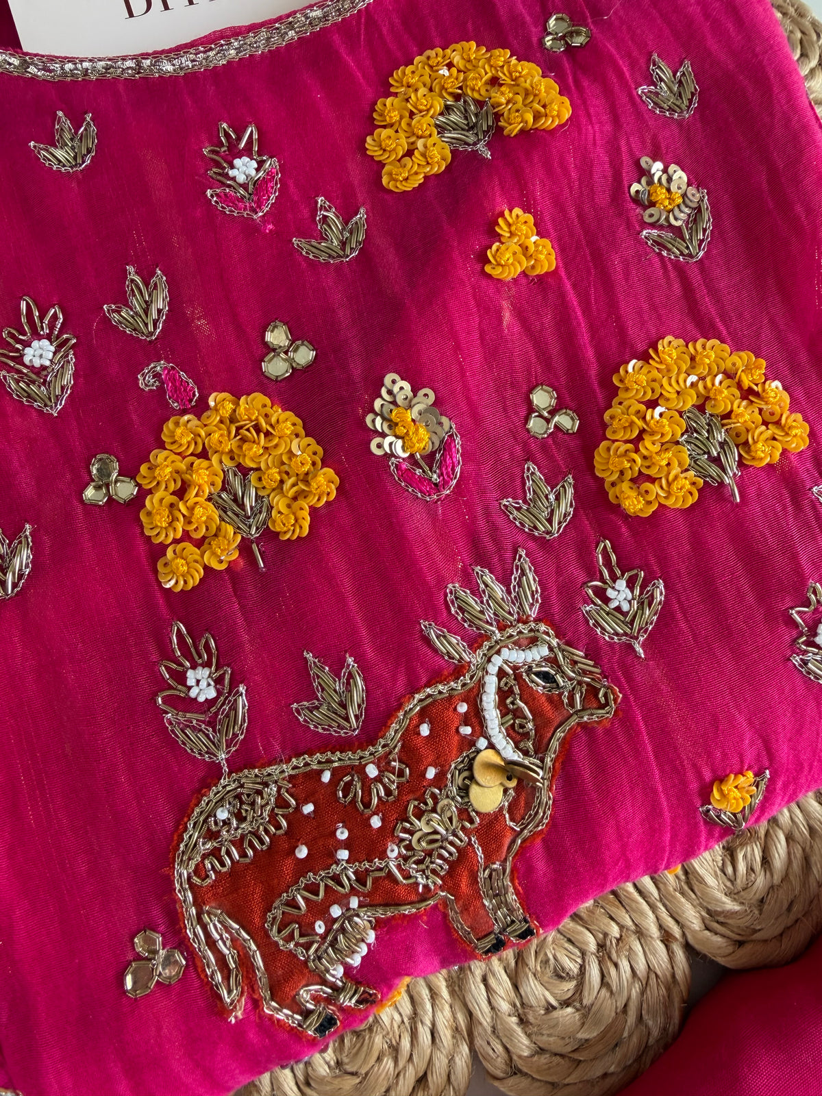 K397 - Mul chanderi handwork Anarkali with pants and dupatta