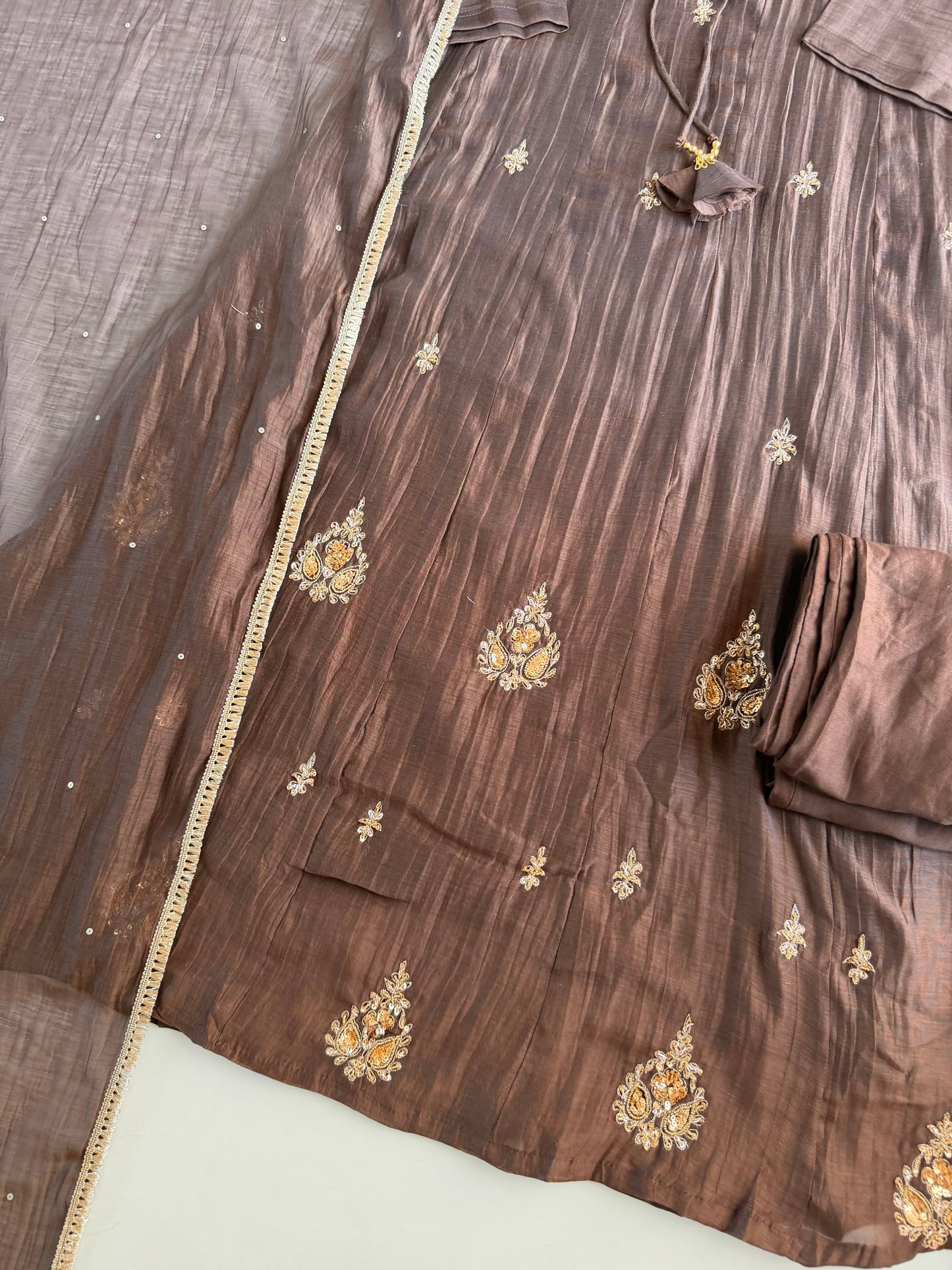 K600 - Mul chanderi handwork Anarkali with pants and dupatta