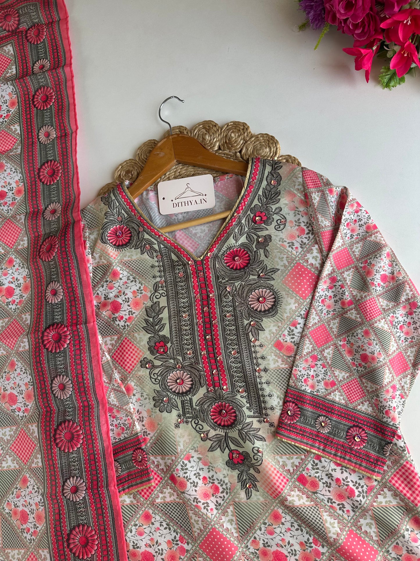 D501 - Rayon Straight Kurti with Pants and Dupatta - view 2