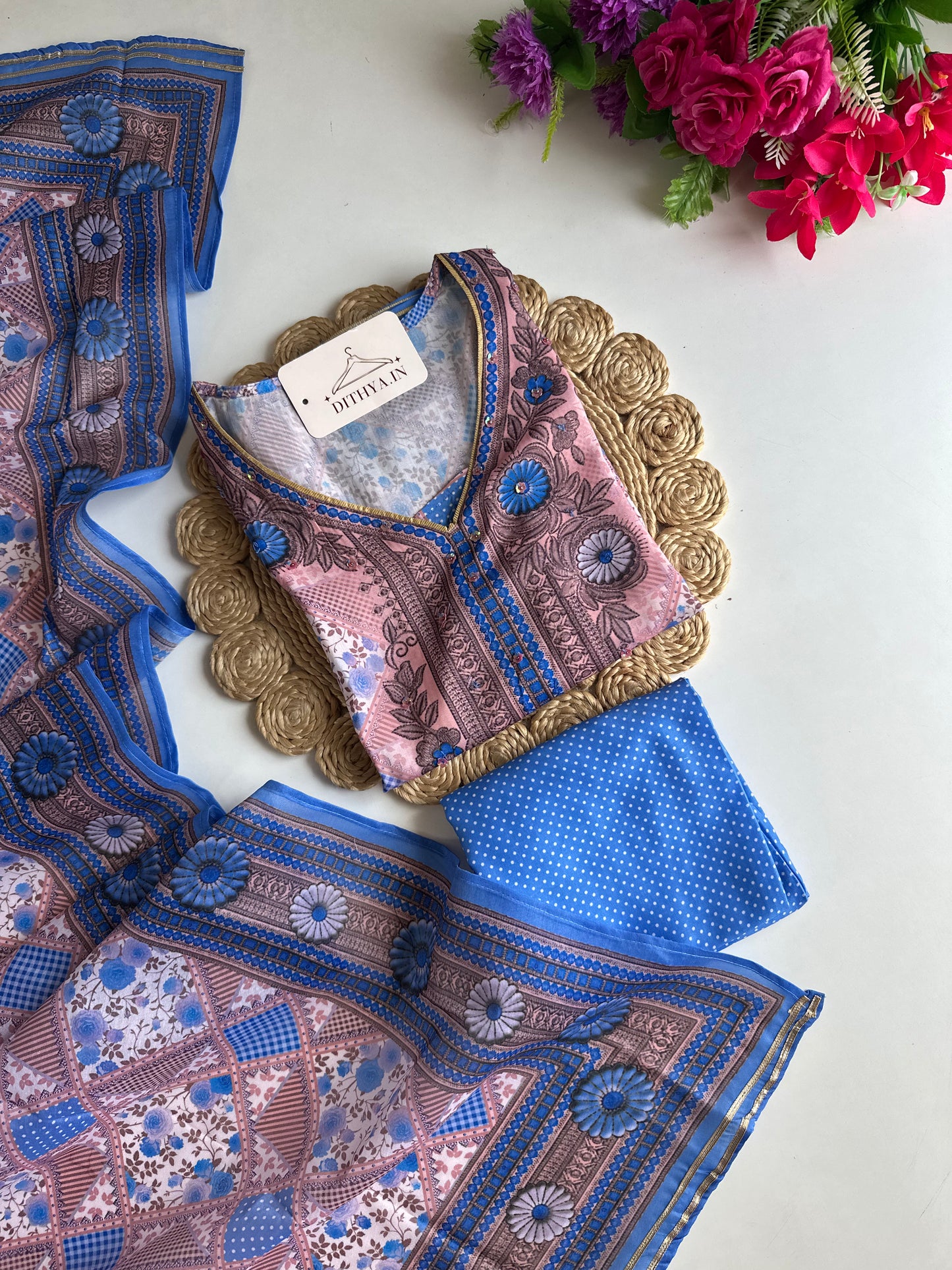 D517 - Rayon Straight Kurti with Pants and Dupatta