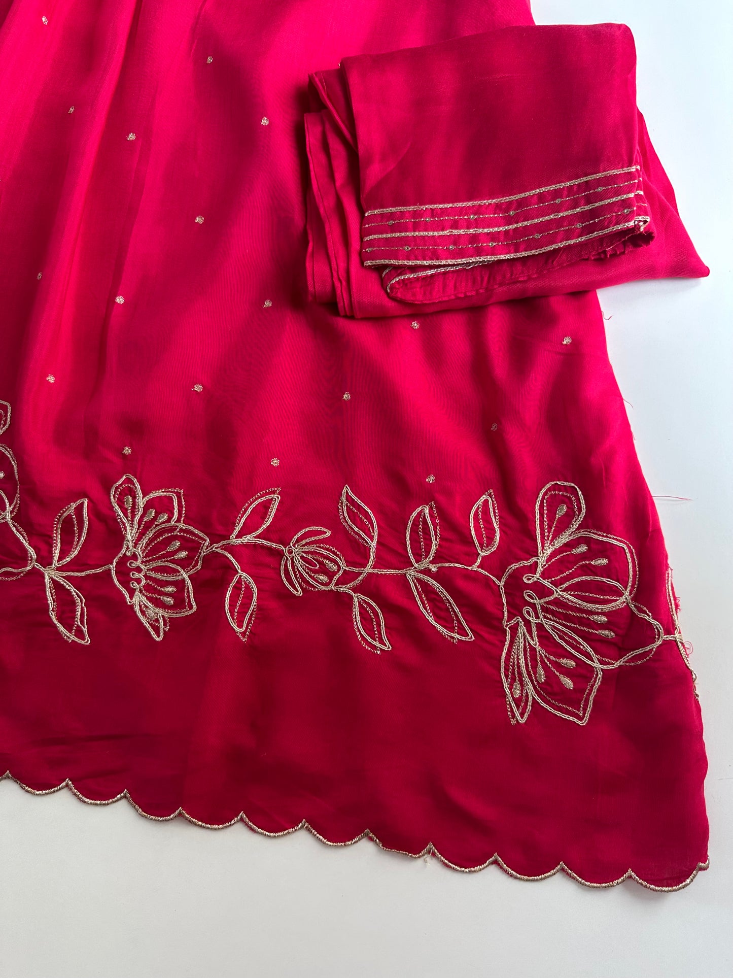 K345 - Russian silk embroidered Anarkali with pants and dupatta