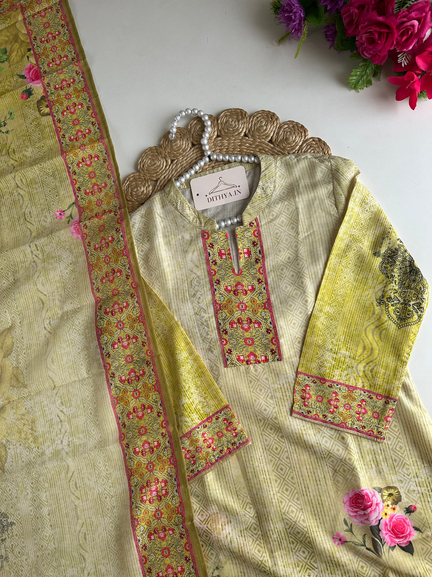 D532 - Cotton Straight Kurti with Pants and Dupatta - view 2