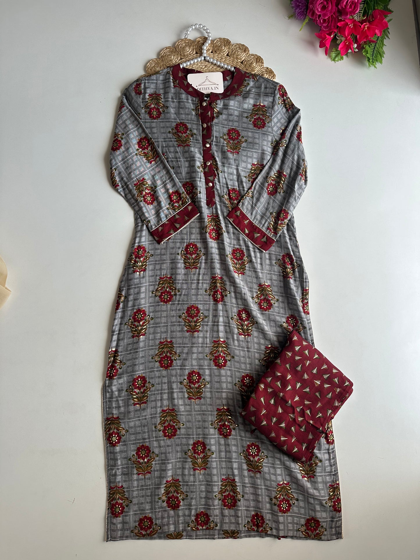 D536-Muslin straight Kurti with pants