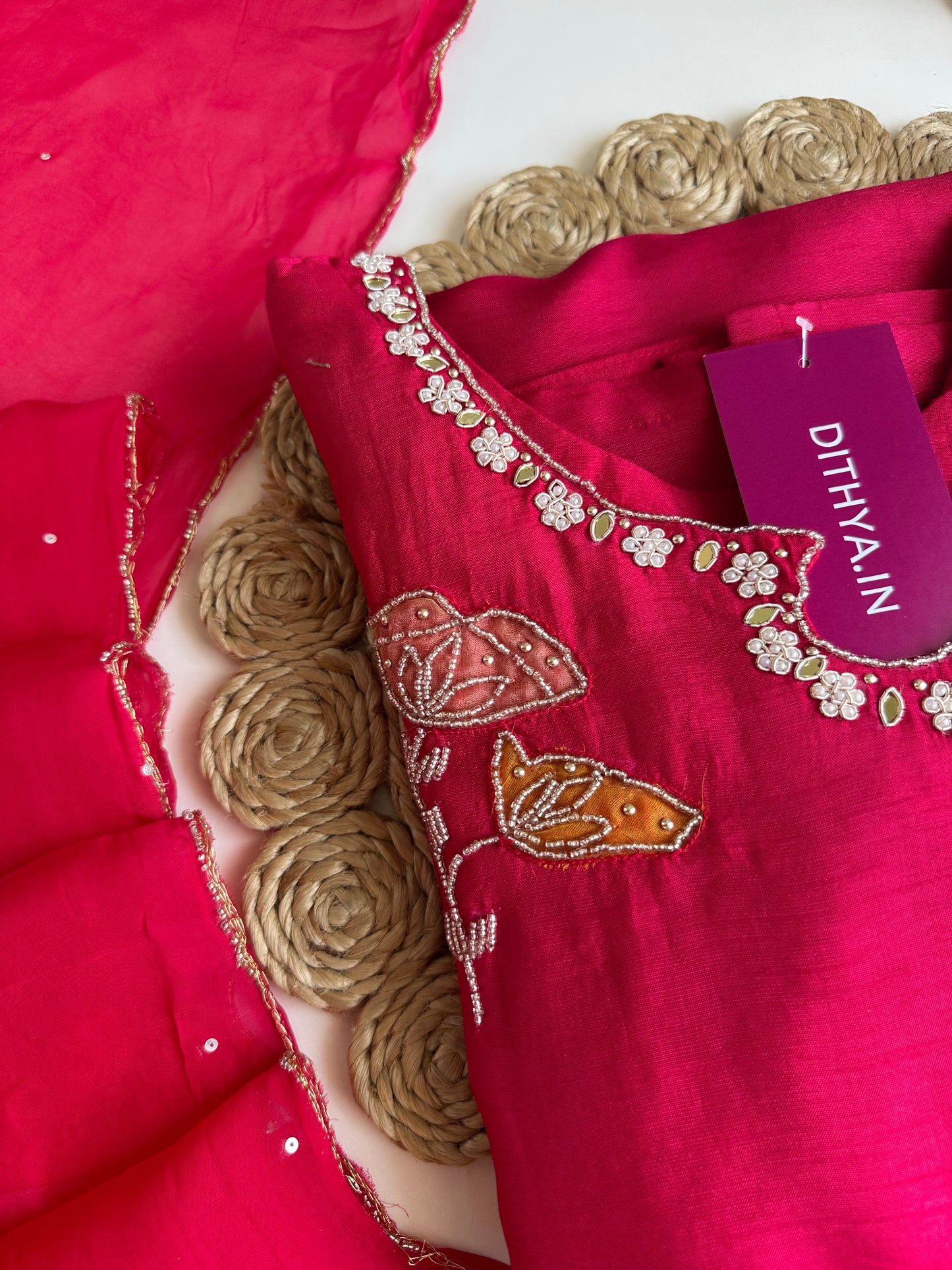 K173 - Russian silk handwork Straight Kurti with pants and dupatta