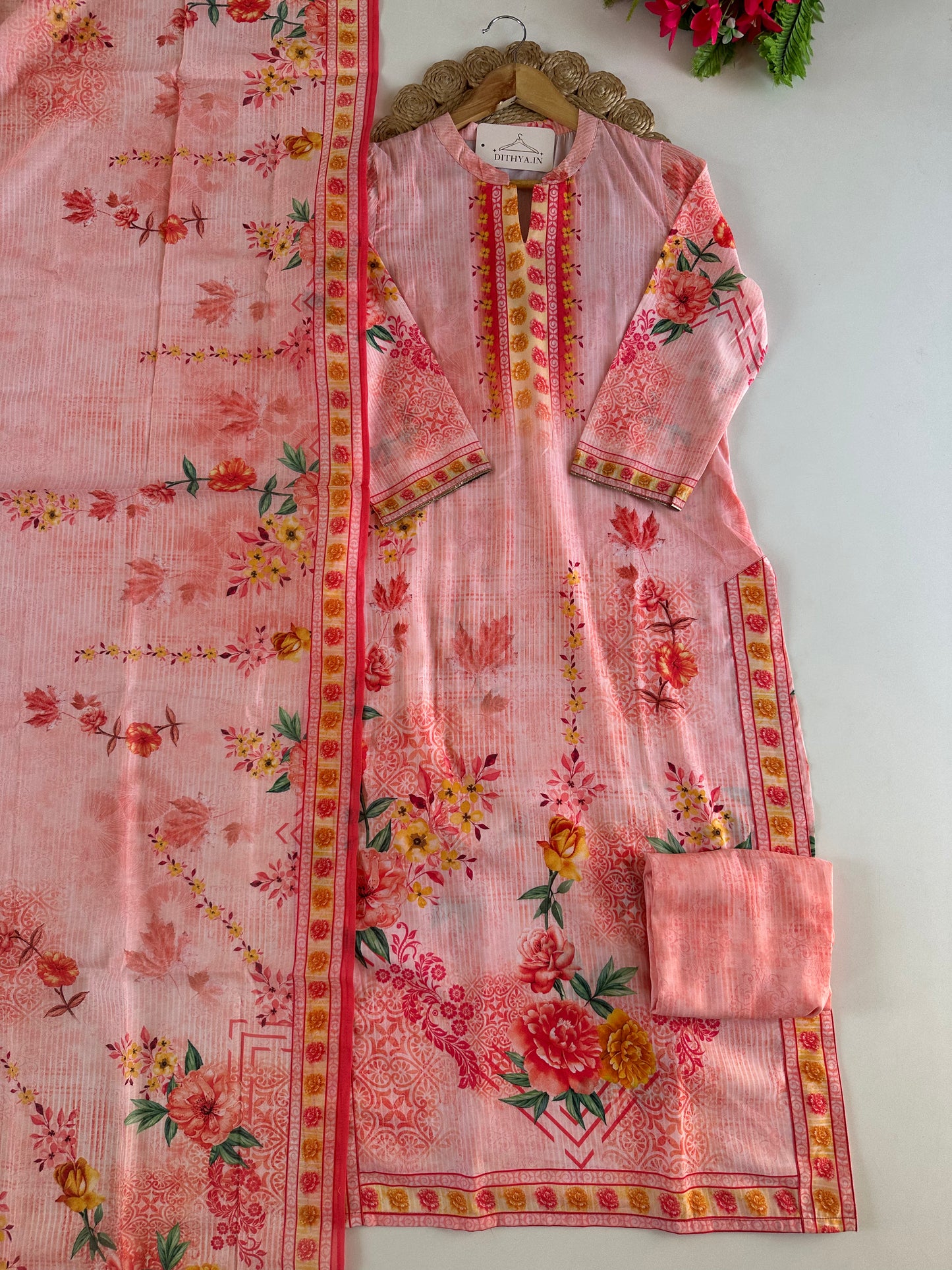 D575-Muslin straight Kurti with pants and dupatta
