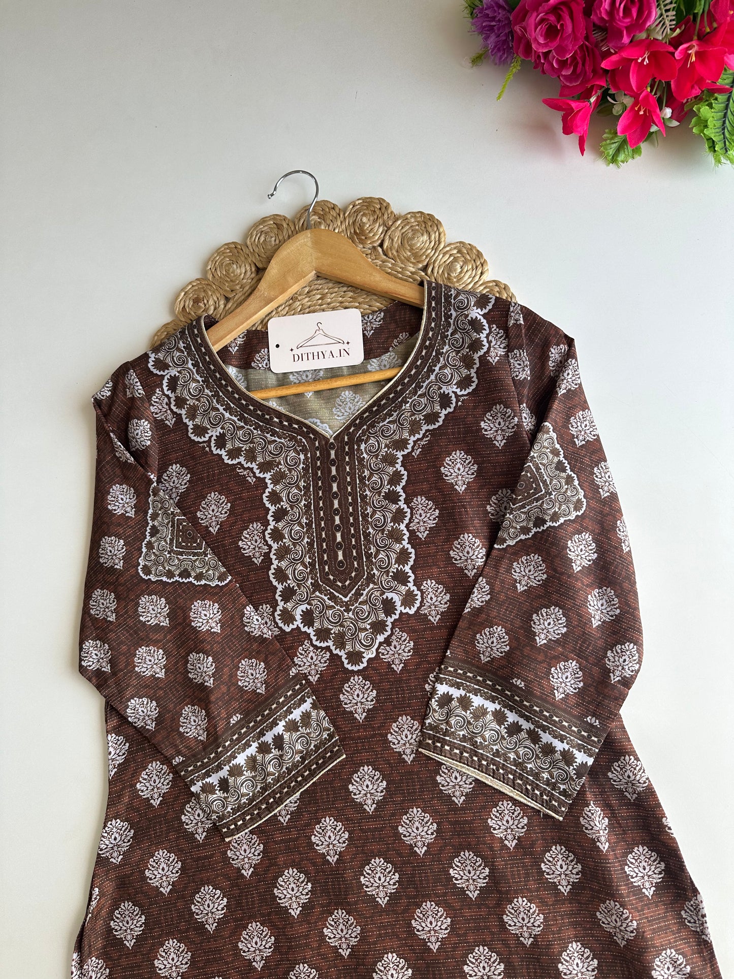 D599 - Rayon Straight Kurti with Pants - view 2