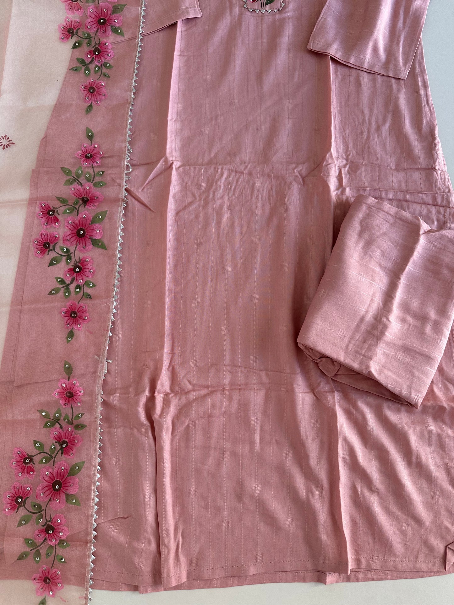 D369 - Muslin silk straight kurti with pants and dupatta
