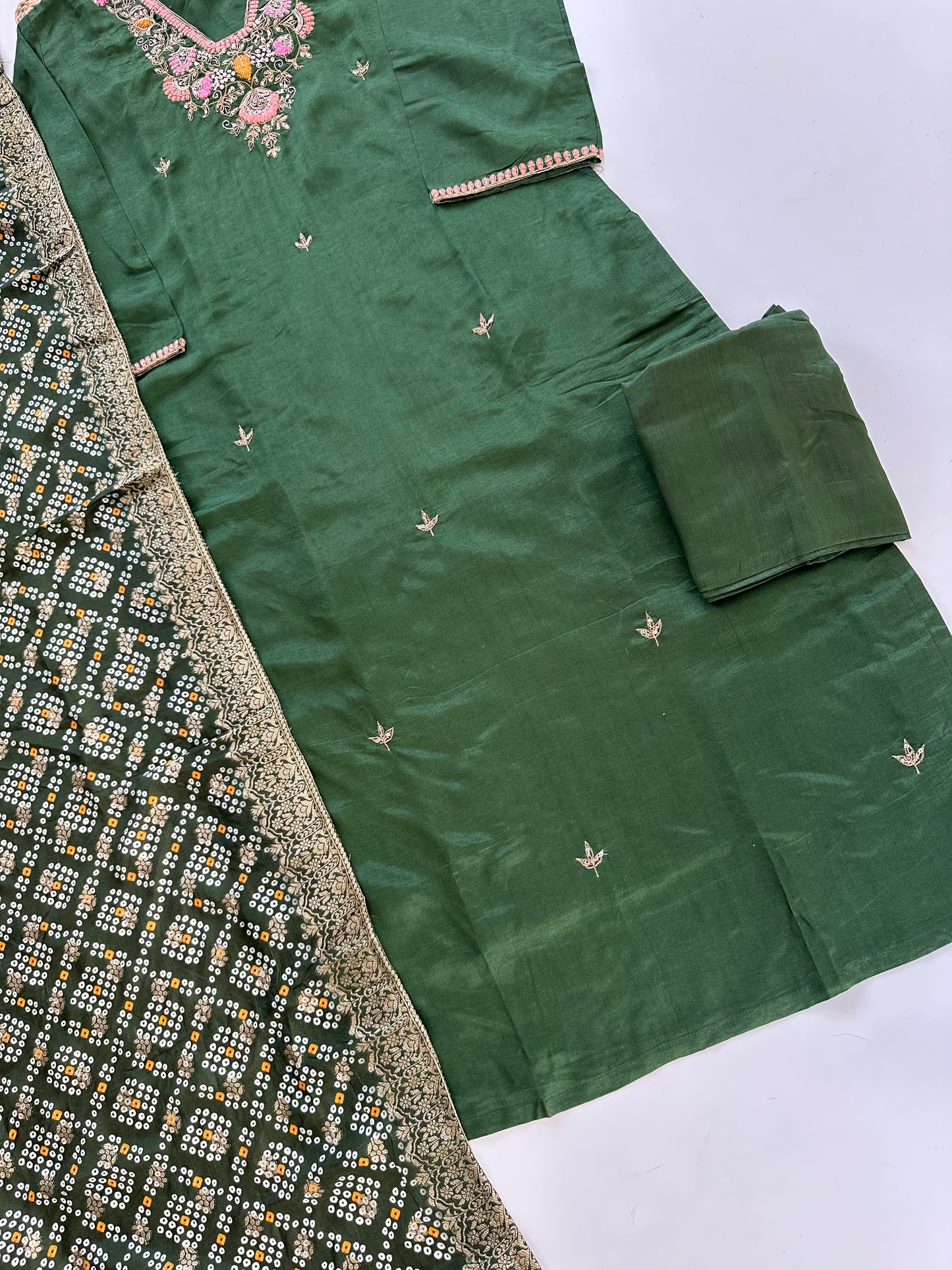 K171 - Russian silk handwork Straight kurti with pants and dupatta
