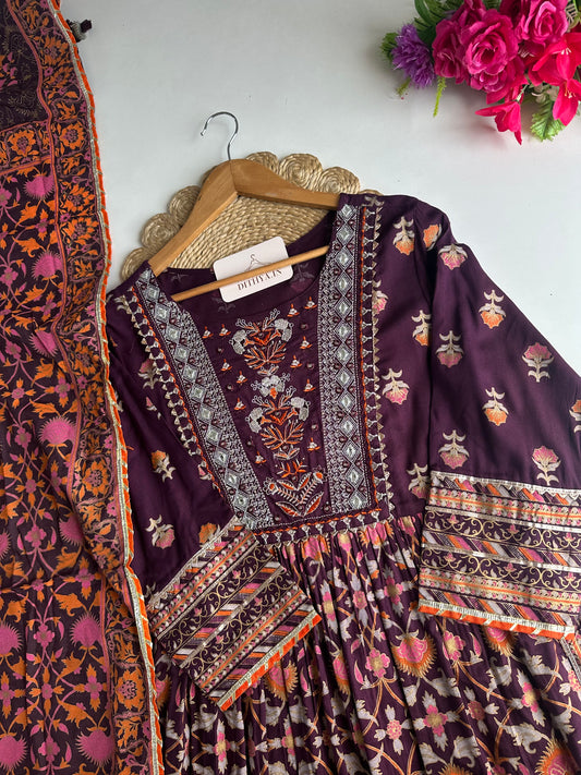 D604-Cotton Anarkali with pants and dupatta