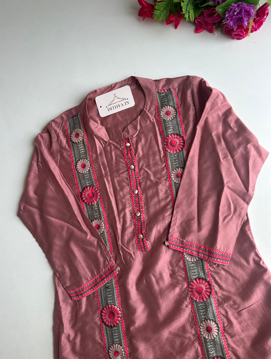 D607-Muslin straight Kurti with pants